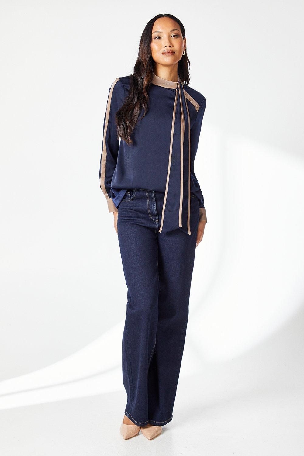 Principles Navy Satin Contrast Detail Top Navy image 2