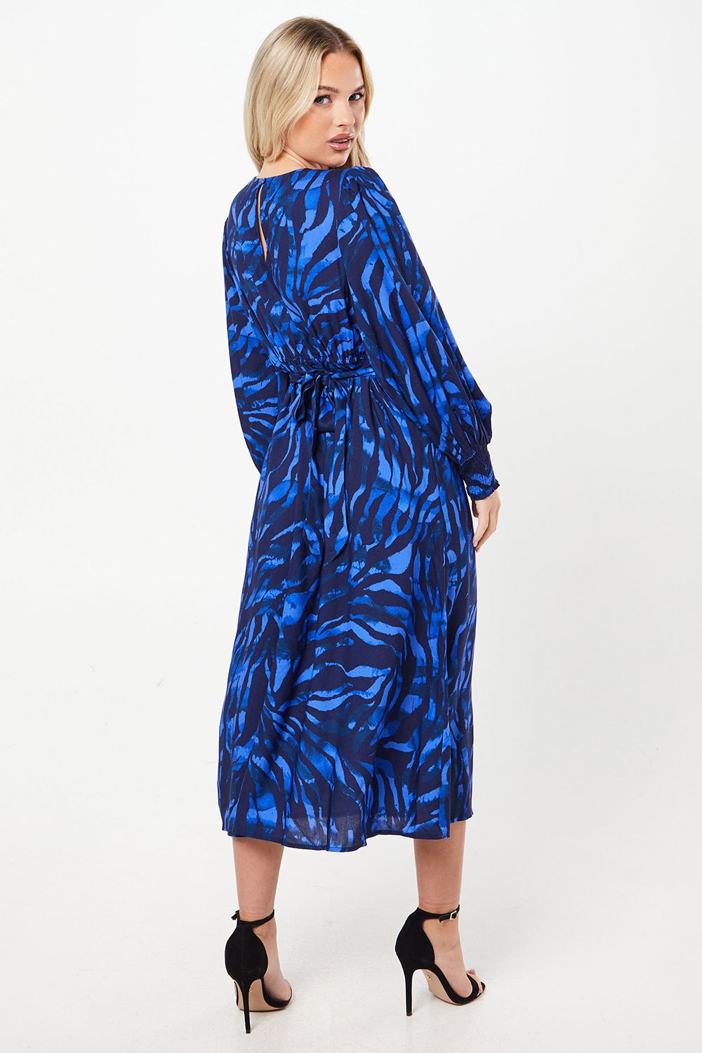 Dorothy Perkins Petite Blue Zebra Shirred Cuff Mini Dress Blue image 3