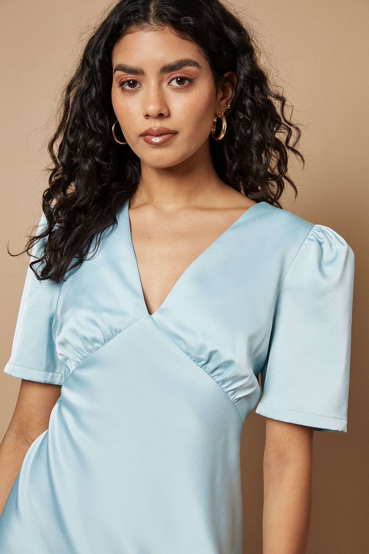 Oasis Petite Satin Midaxi Dress Blue image 4