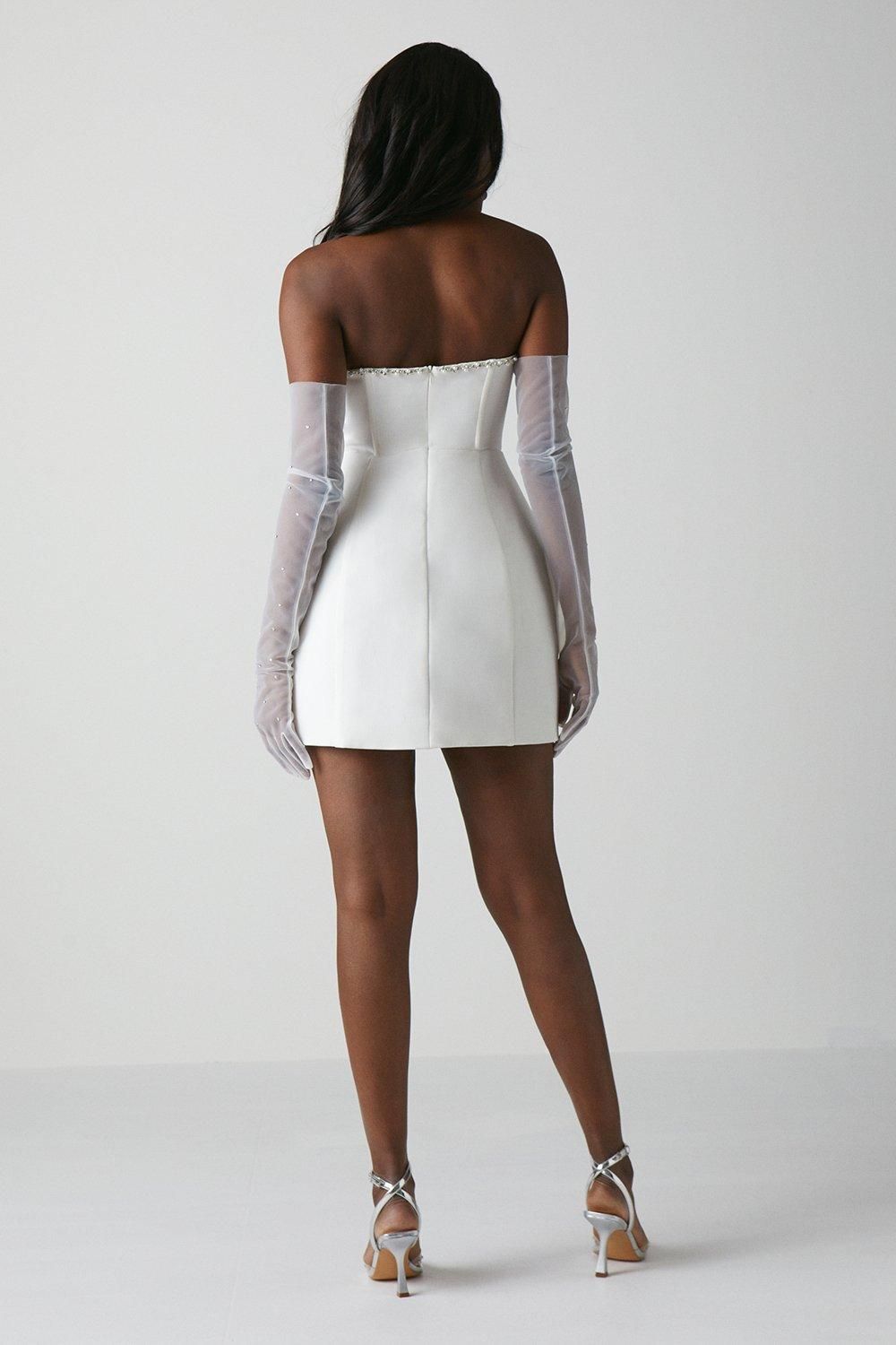 Coast Hotfix Diamante Bandeau Bridal Mini Dress Ivory image 3