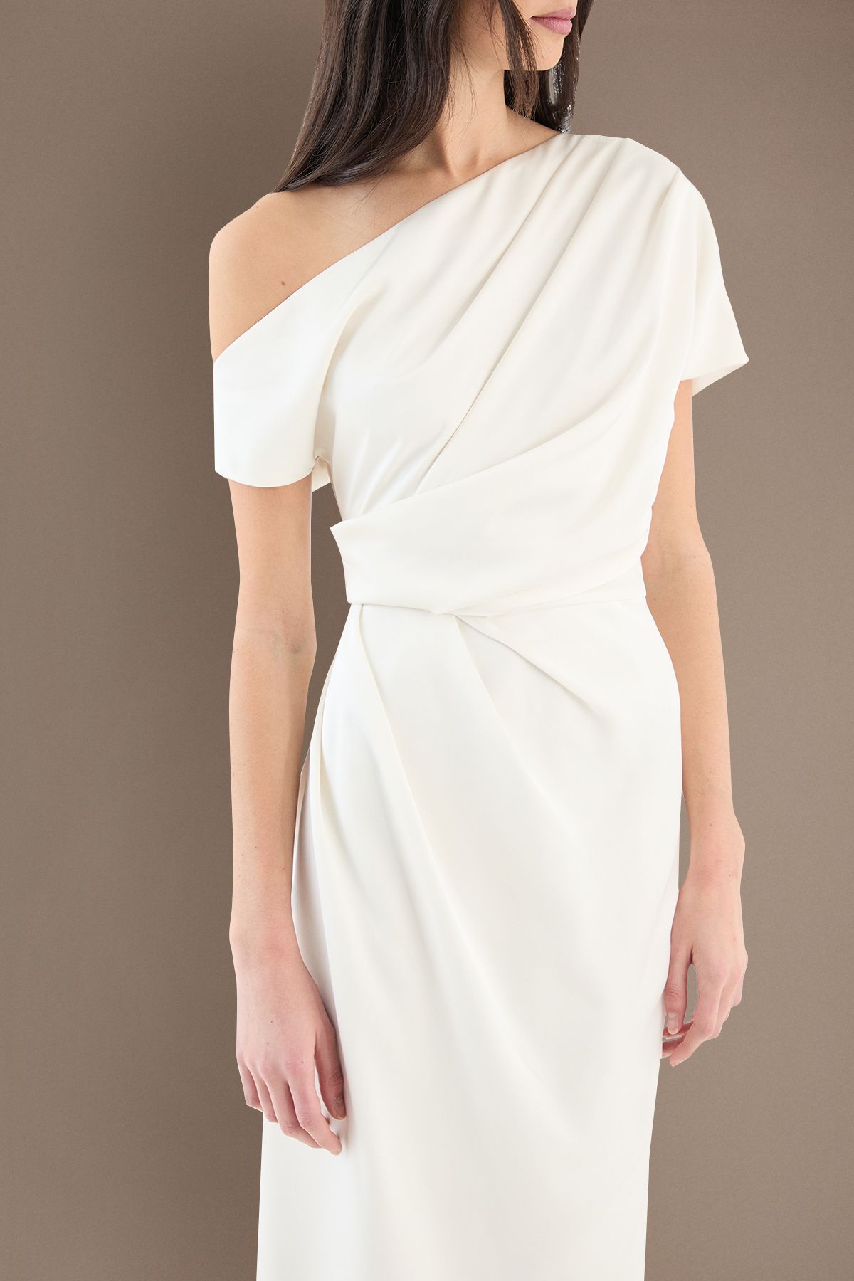 Coast Satin Ruched Detail Off The Shoulder Maxi Wedding Dress Ivory image 2