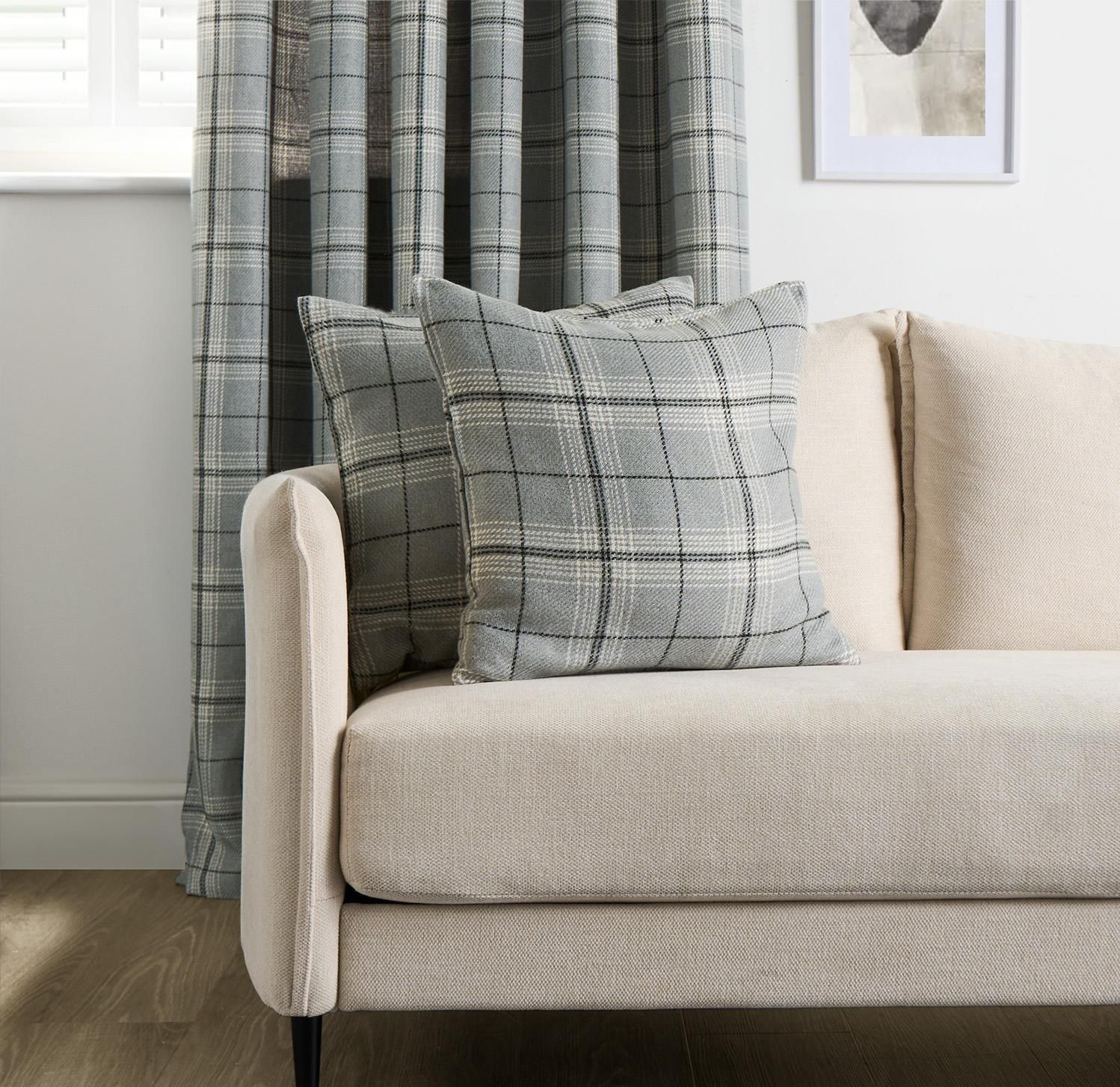 OHS 2 Pack Woven Check Filled Cushions Printed Soft image 2