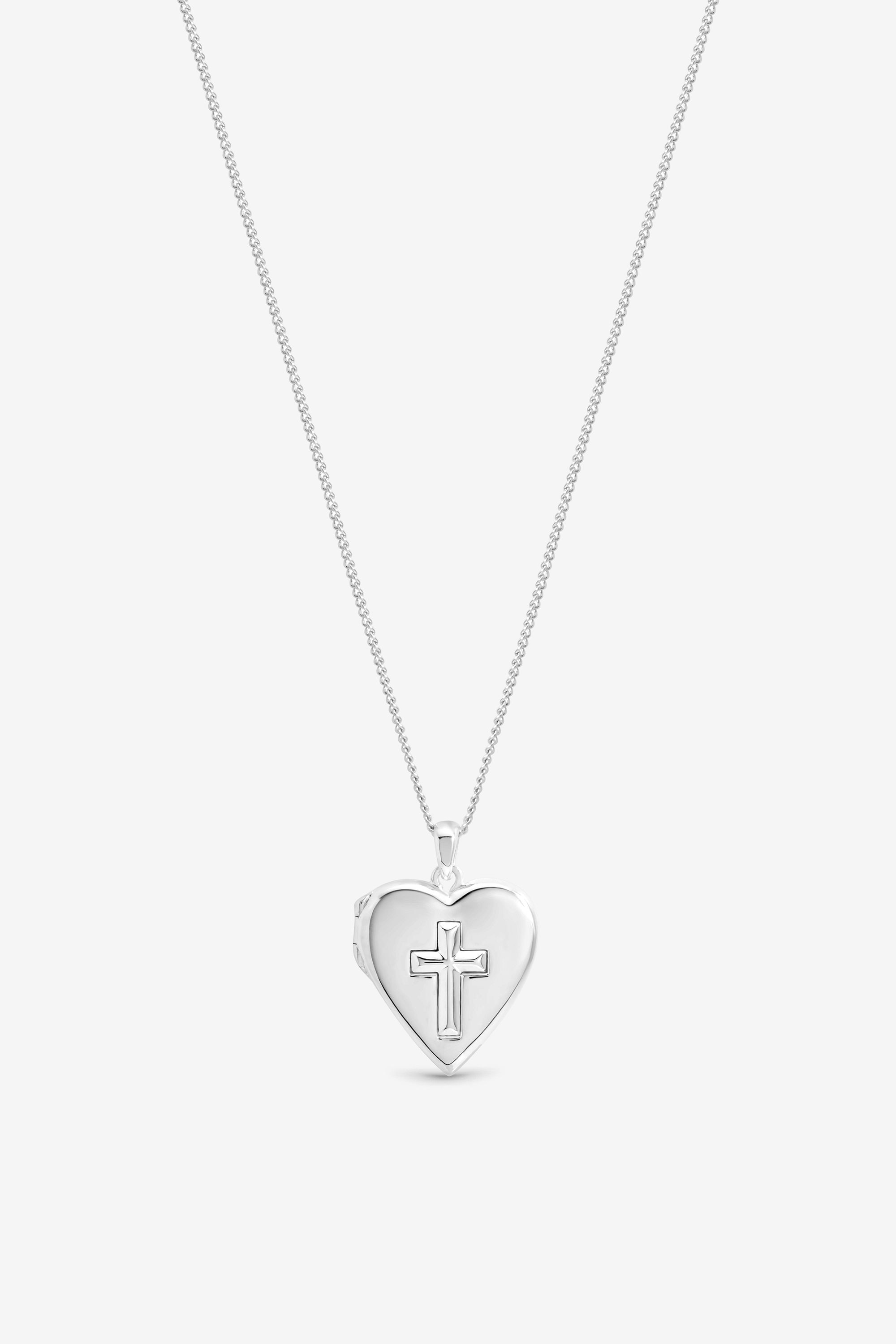 Inicio Sterling Silver Plated Heart Cross Locket - Gift Pouch image 1
