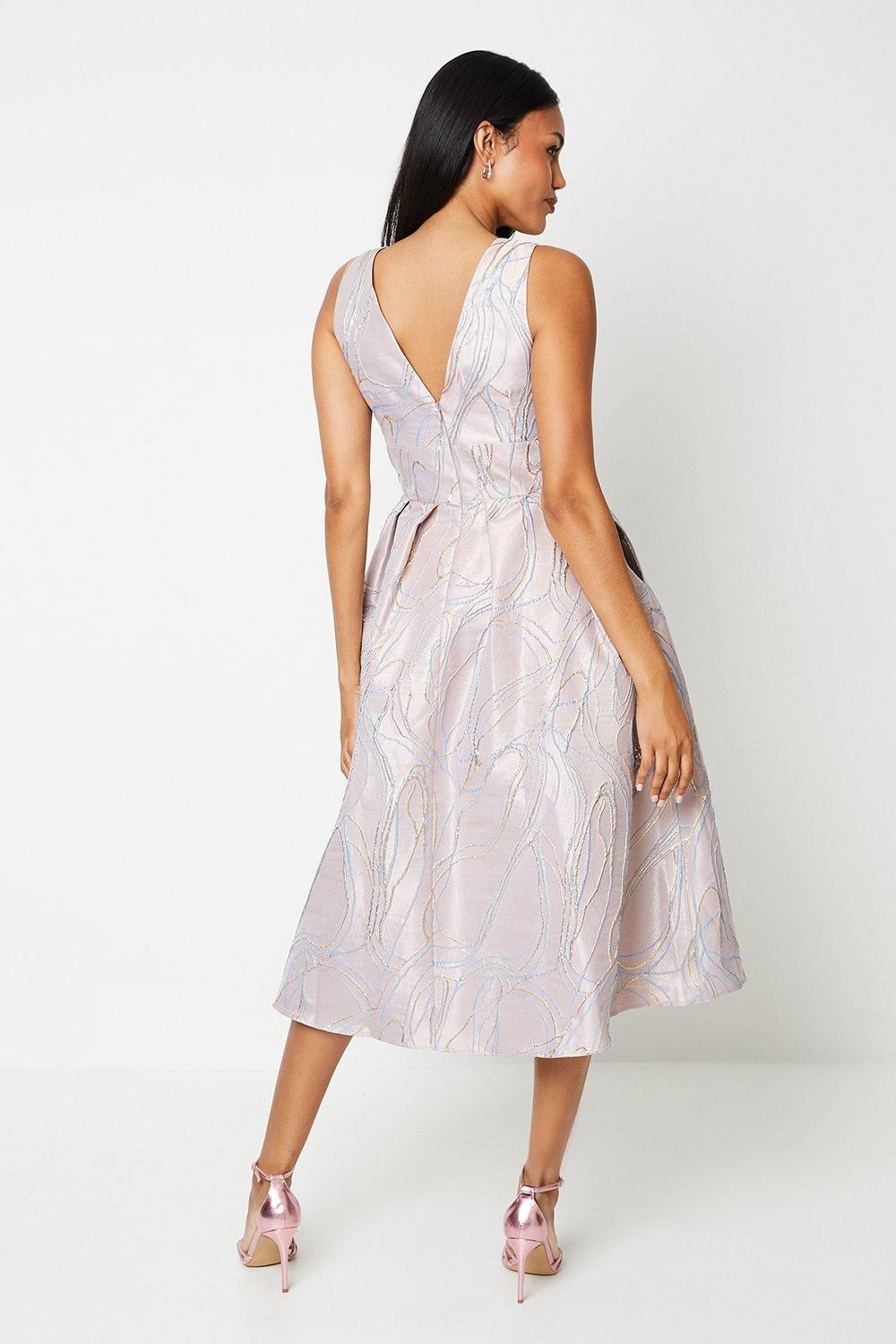 Coast V Neck Jacquard Midi Dress Blush image 3
