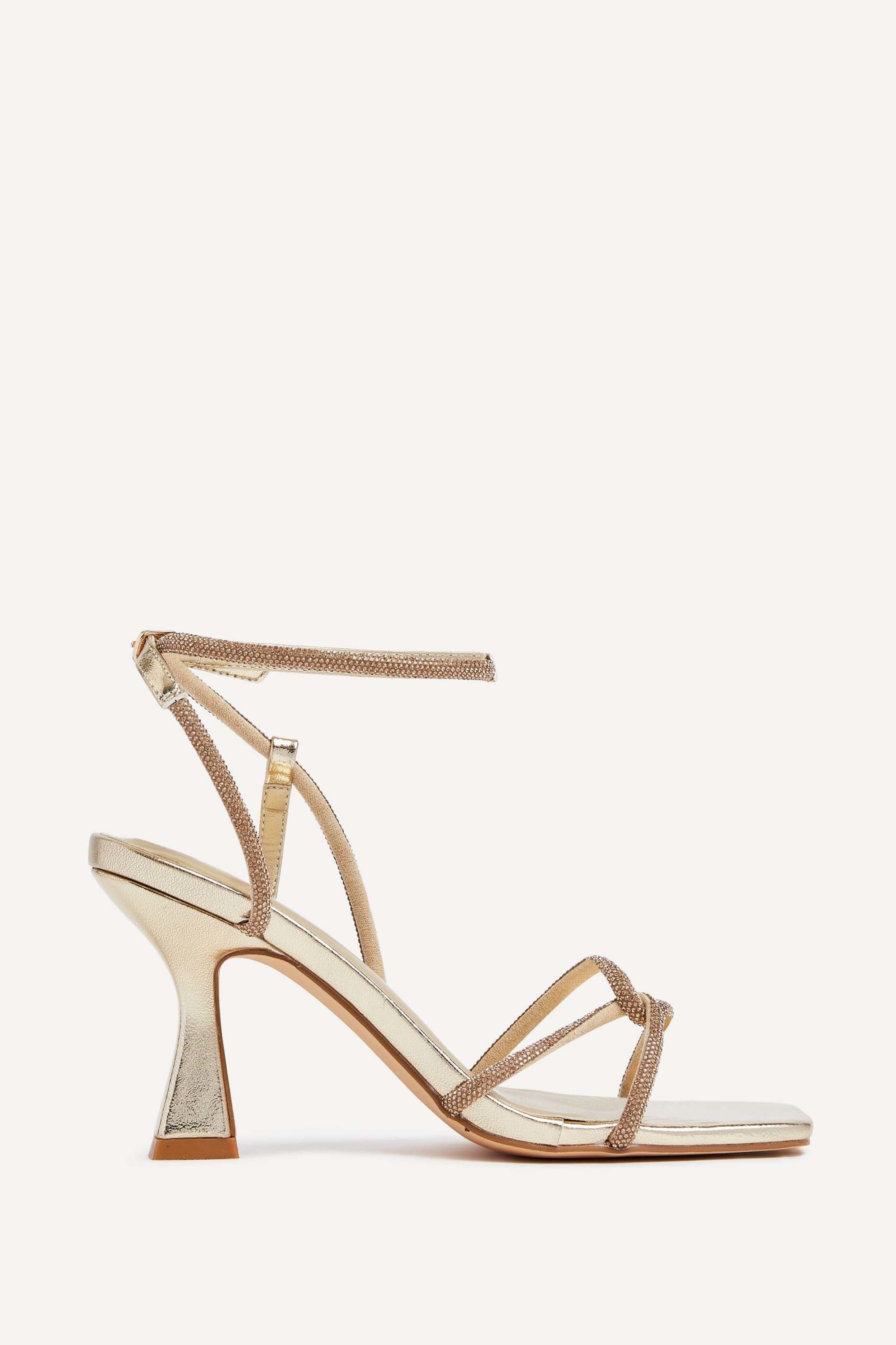 Linzi Entice Gold Faux Leather Diamante Embellishes Strappy Heel image 1