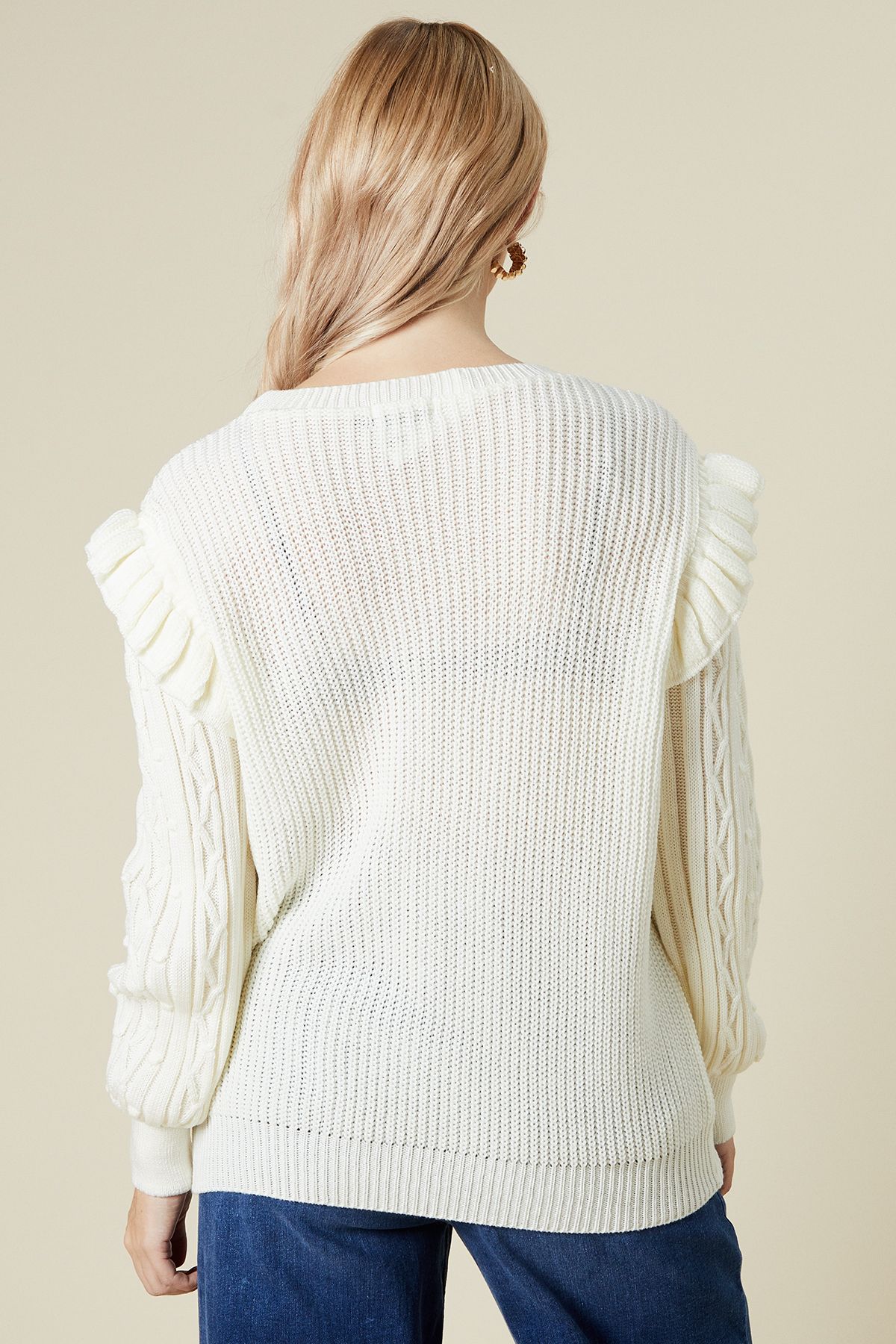 Dorothy Perkins Frill Shoulder Embellished Sleeve Crew Neck Jumper Ivory image 3