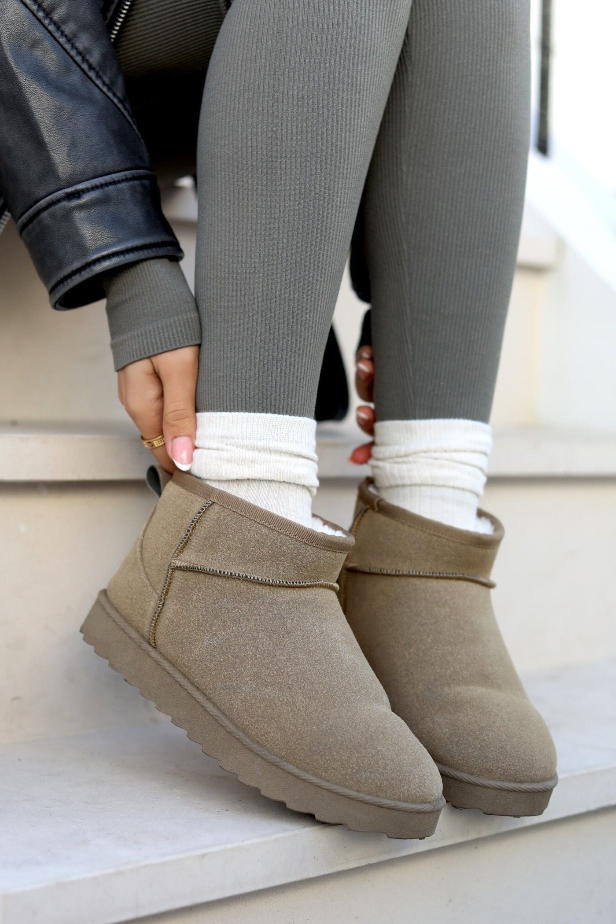 Linzi Ultra Mini Addy Khaki Faux Suede Faux Fur Lined Ultra Mini Ankle Boot image 2