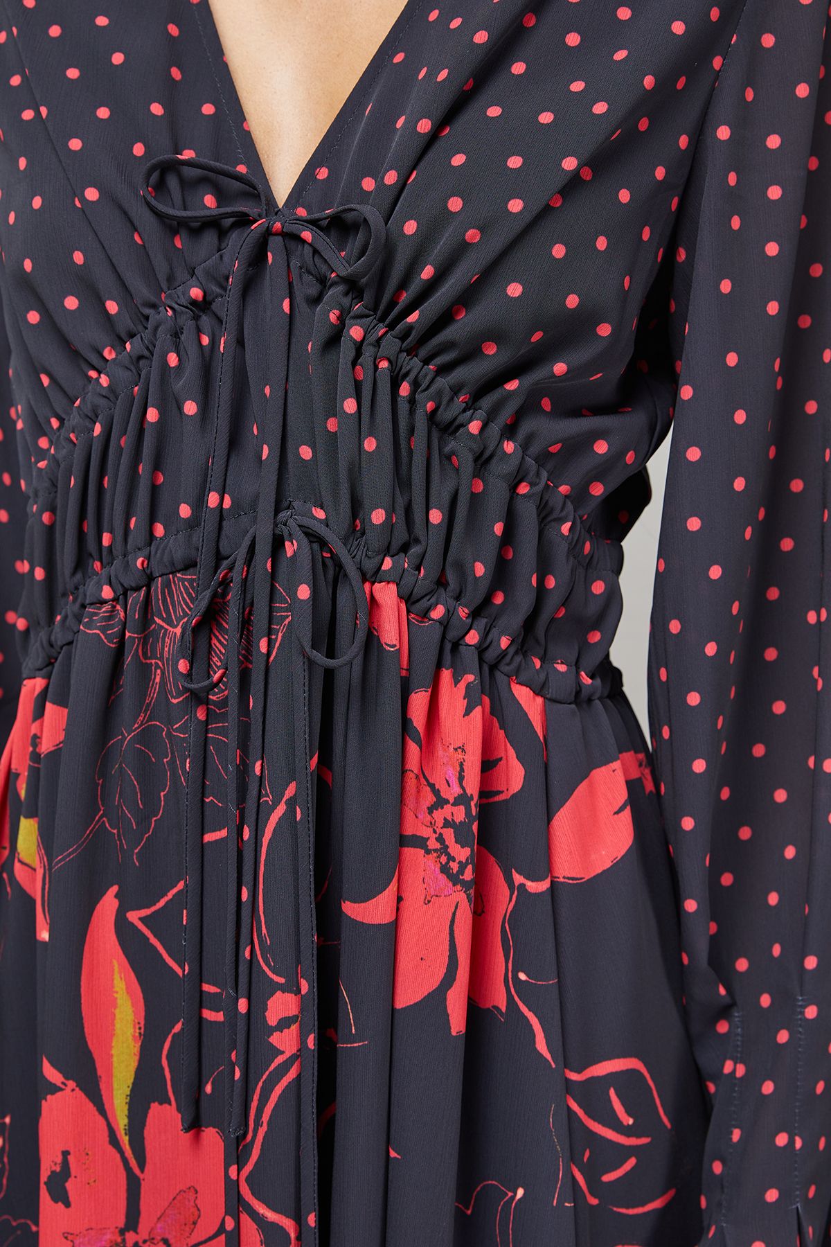 Warehouse Mixed Print Chiffon Tie Detail Midi Tea Dress Floral image 5