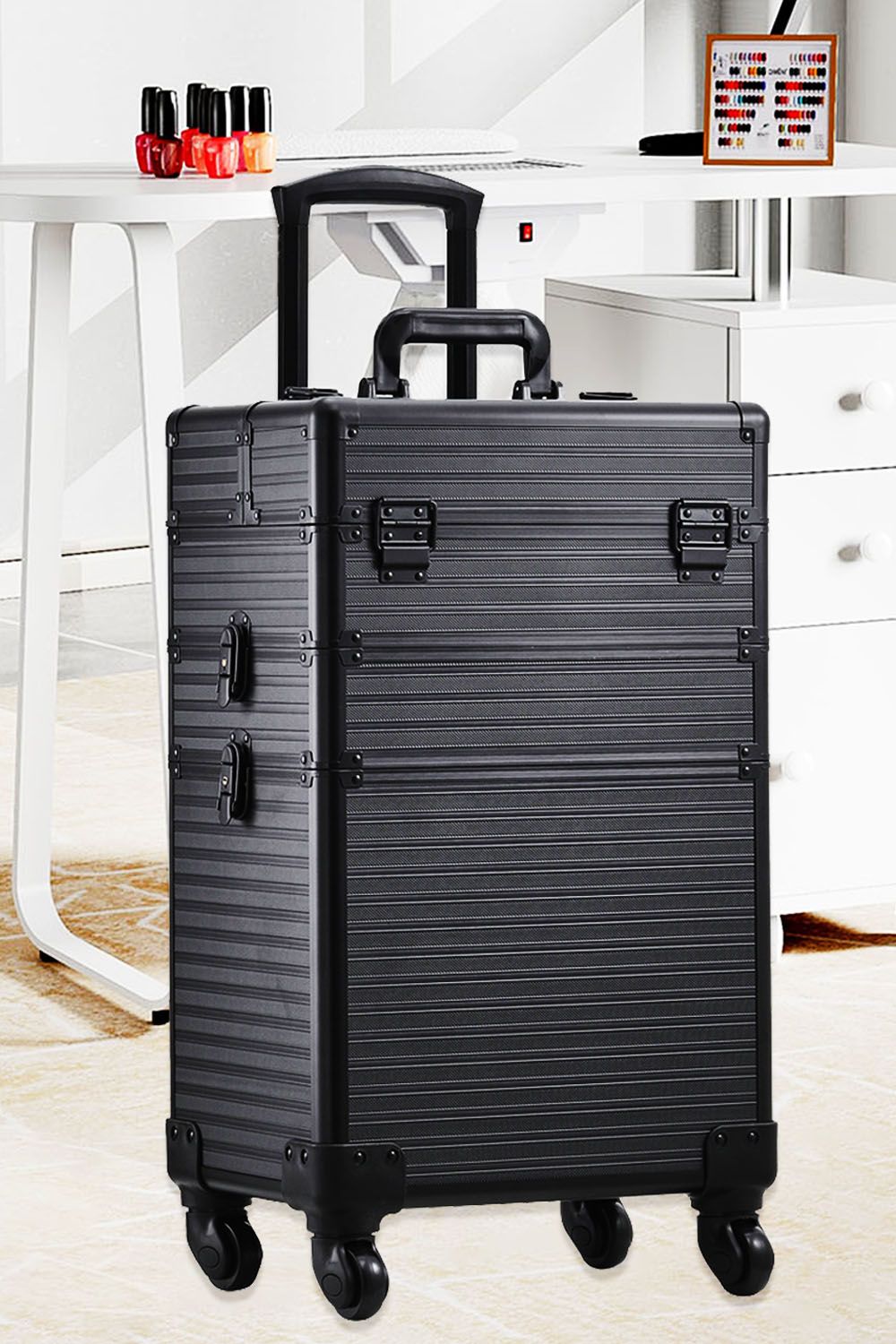 Living and Home 3 in 1 Professional Removable Cosmetic Makeup Train Case Black image 1