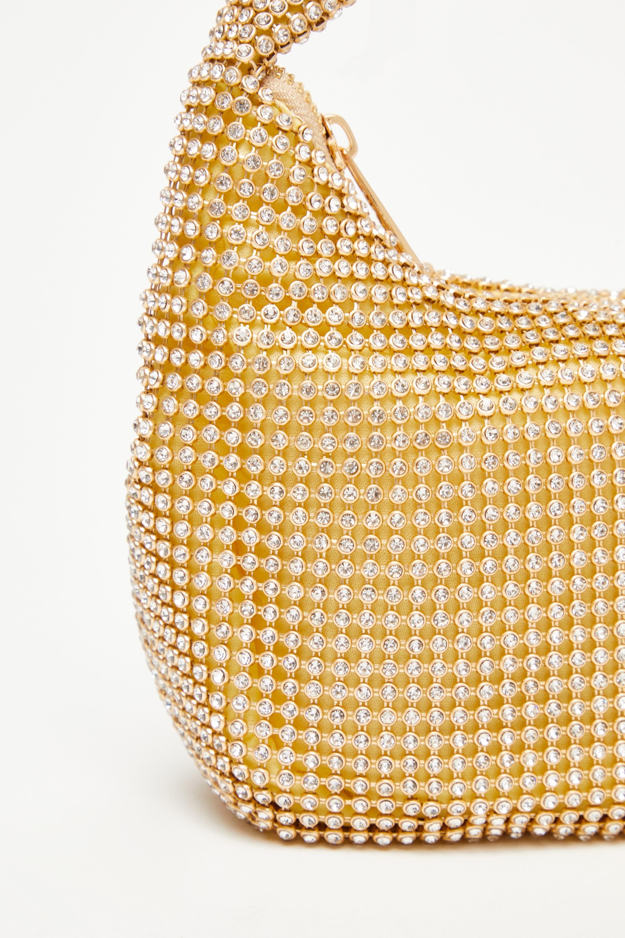 Quiz Gold Diamante Pouch Bag image 5