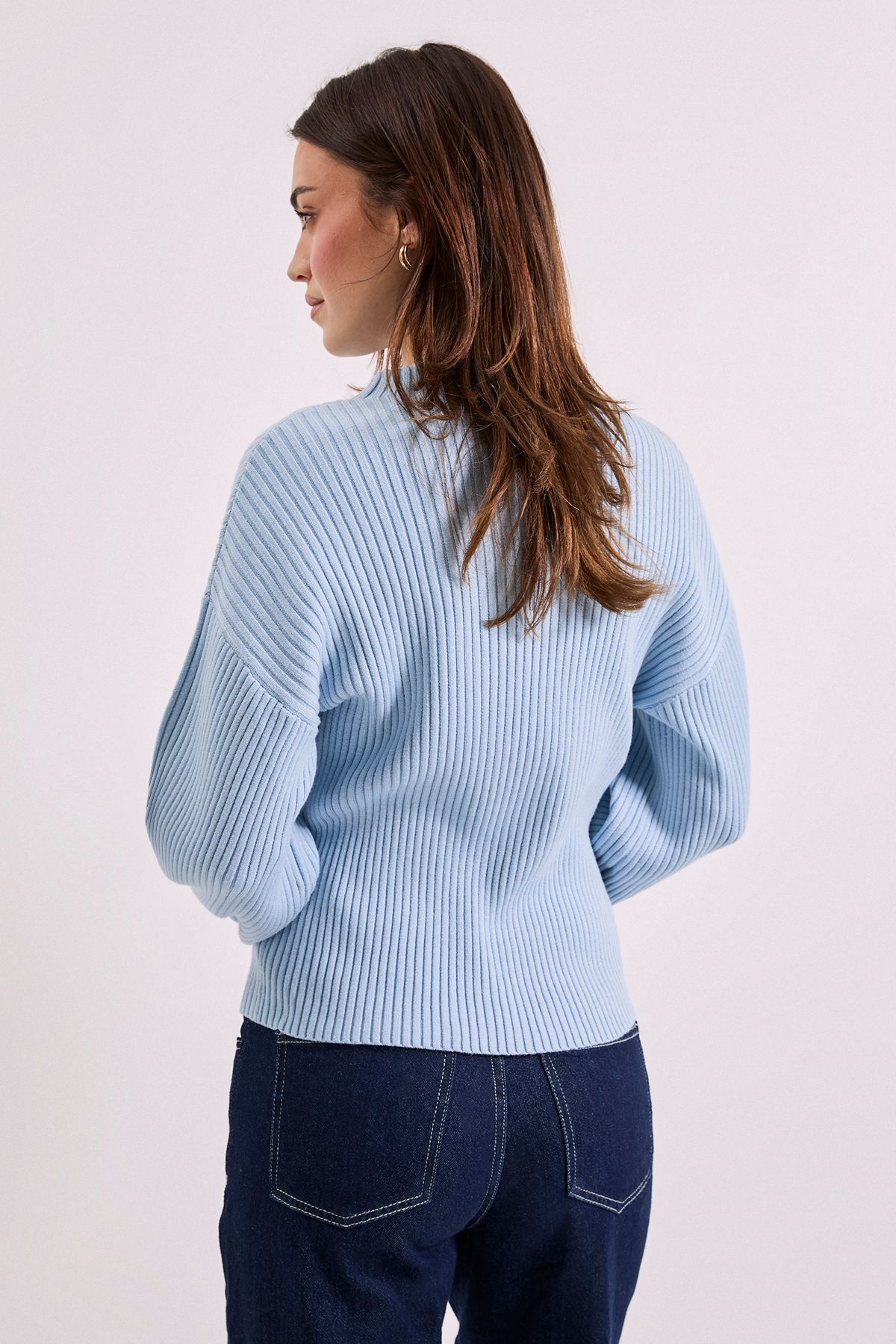 Dorothy Perkins Funnel Neck Balloon Sleeve Jumper Light Blue image 3