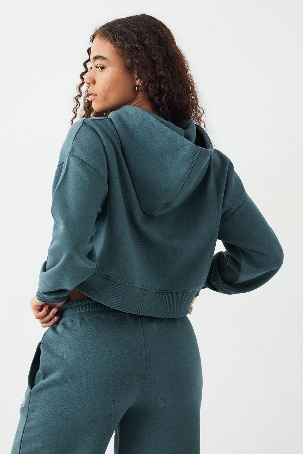 DSGN Studio DSGN Studio Boxy Crop Zip Through Hoodie Teal image 2