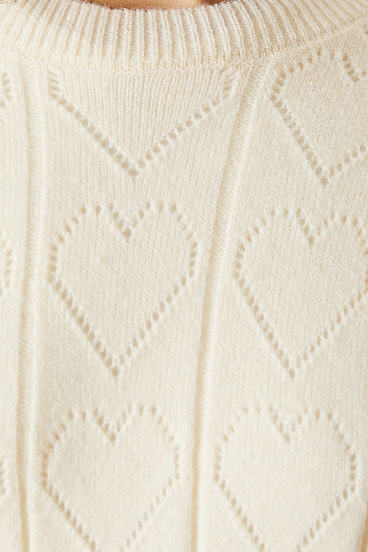 Oasis Heart Pointelle Crew Neck Jumper Cream image 5