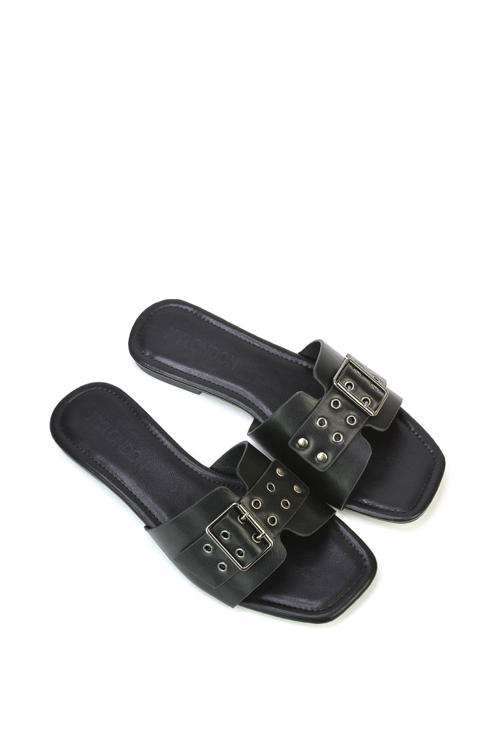 XY London 'Inez' Square Toe Slip On Strappy Flat Sandals With Buckle image 5