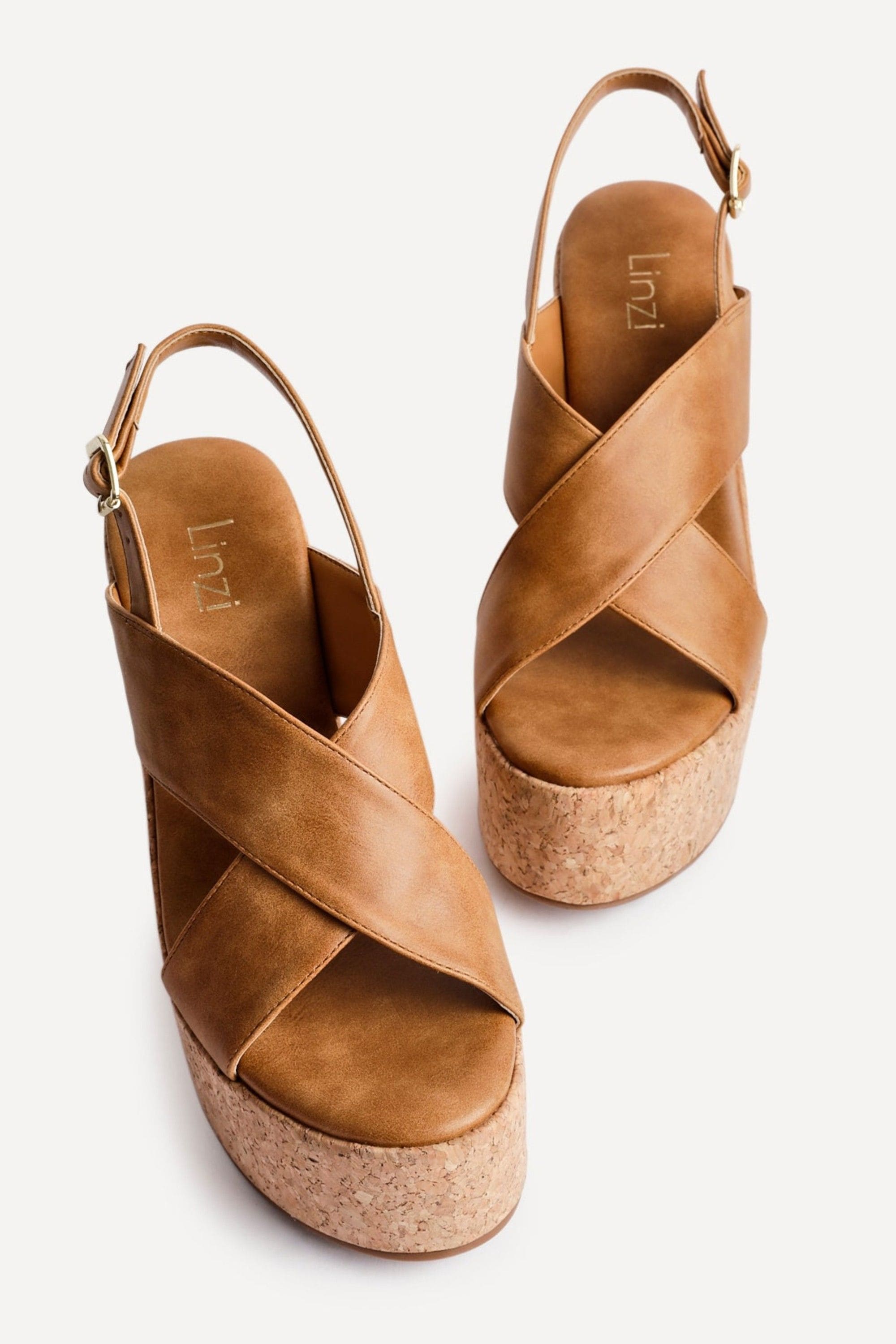 Linzi Santana Tan Faux Leather Crossover High Platform Cork Wedge image 4