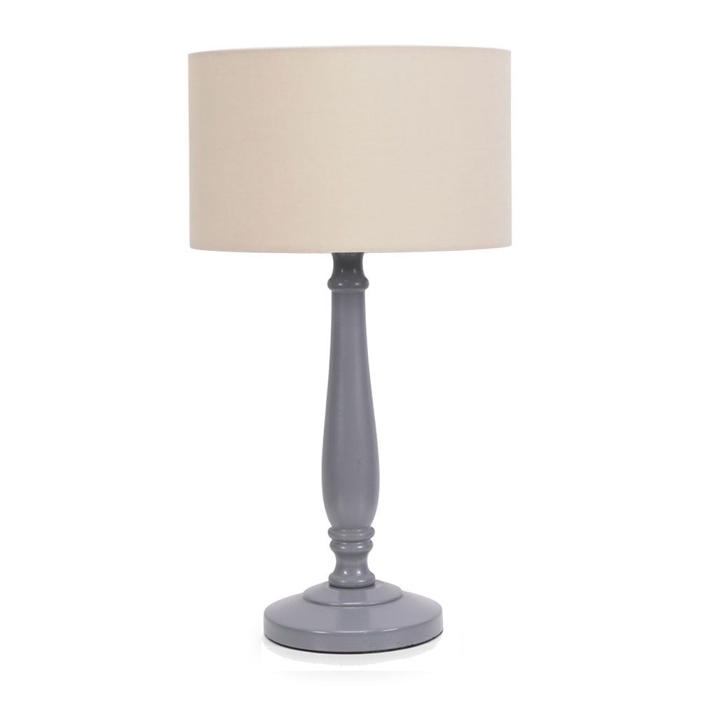 ValueLights Victoria Grey Wood Traditional Table Lamp with Fabric Drum Shade image 2
