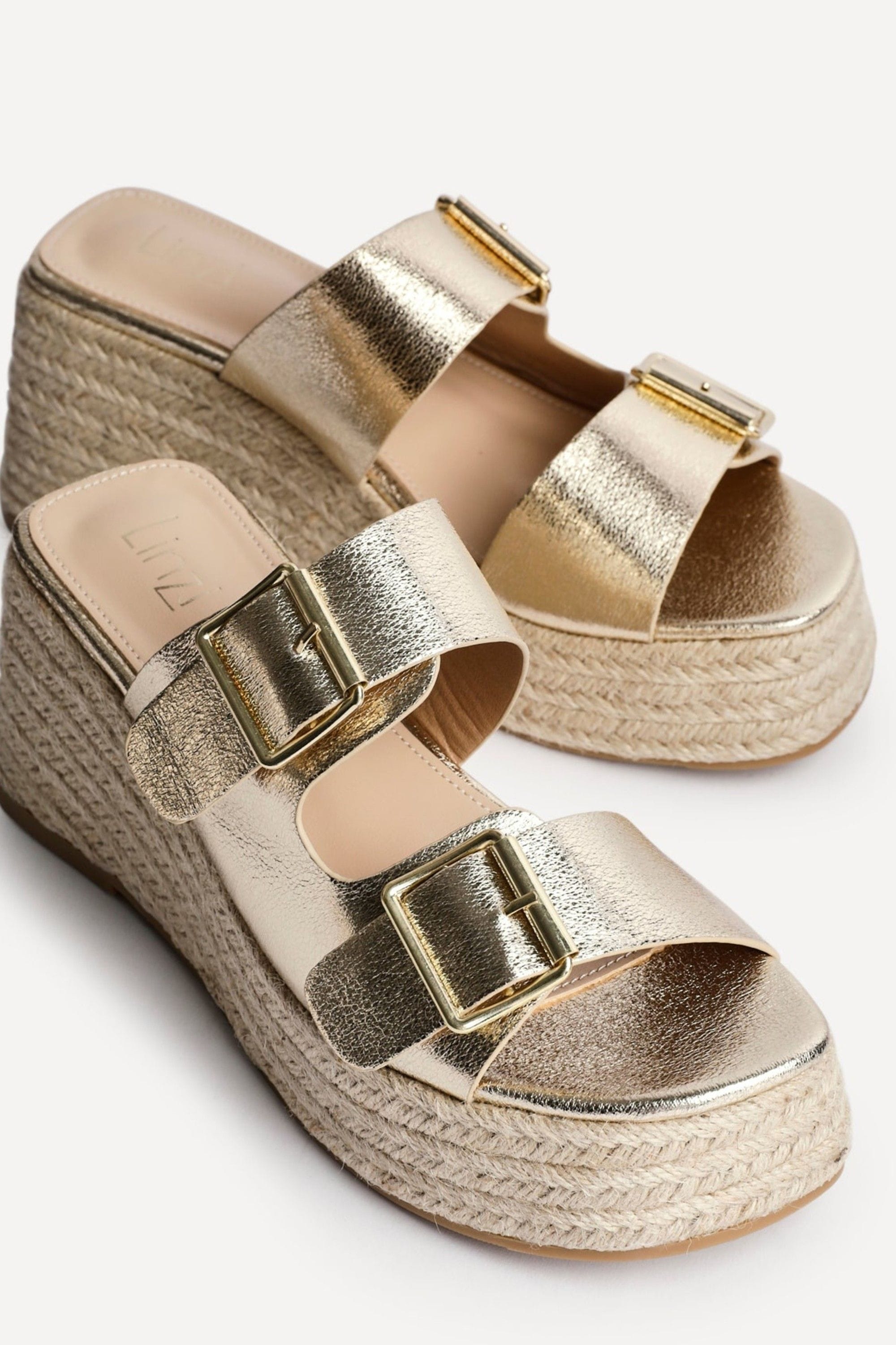 Linzi Impact Gold Faux Leather Double Buckle Espadrille Wedge Mule image 4