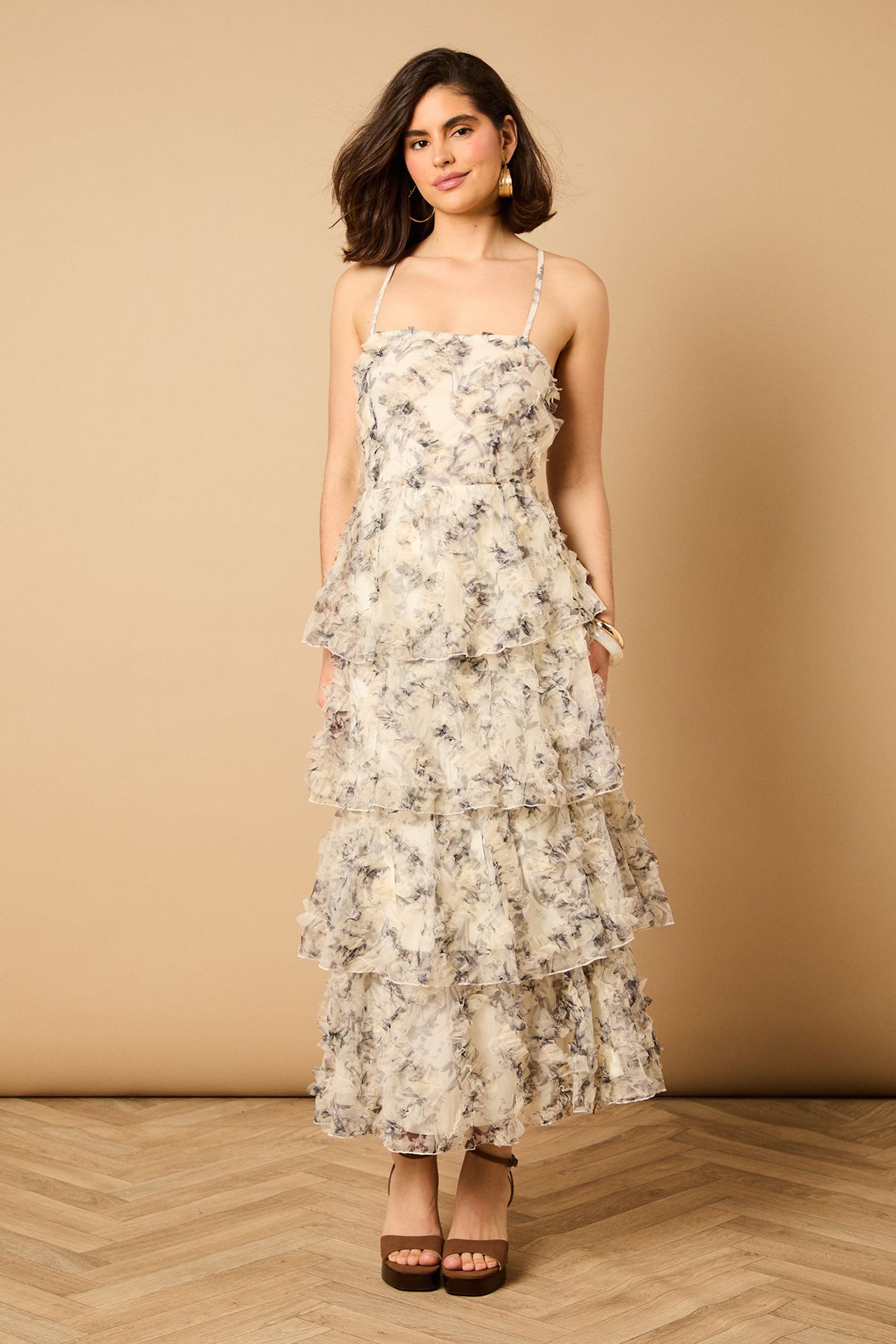 Oasis Floral Textured Strappy Midaxi Dress Mono image 3