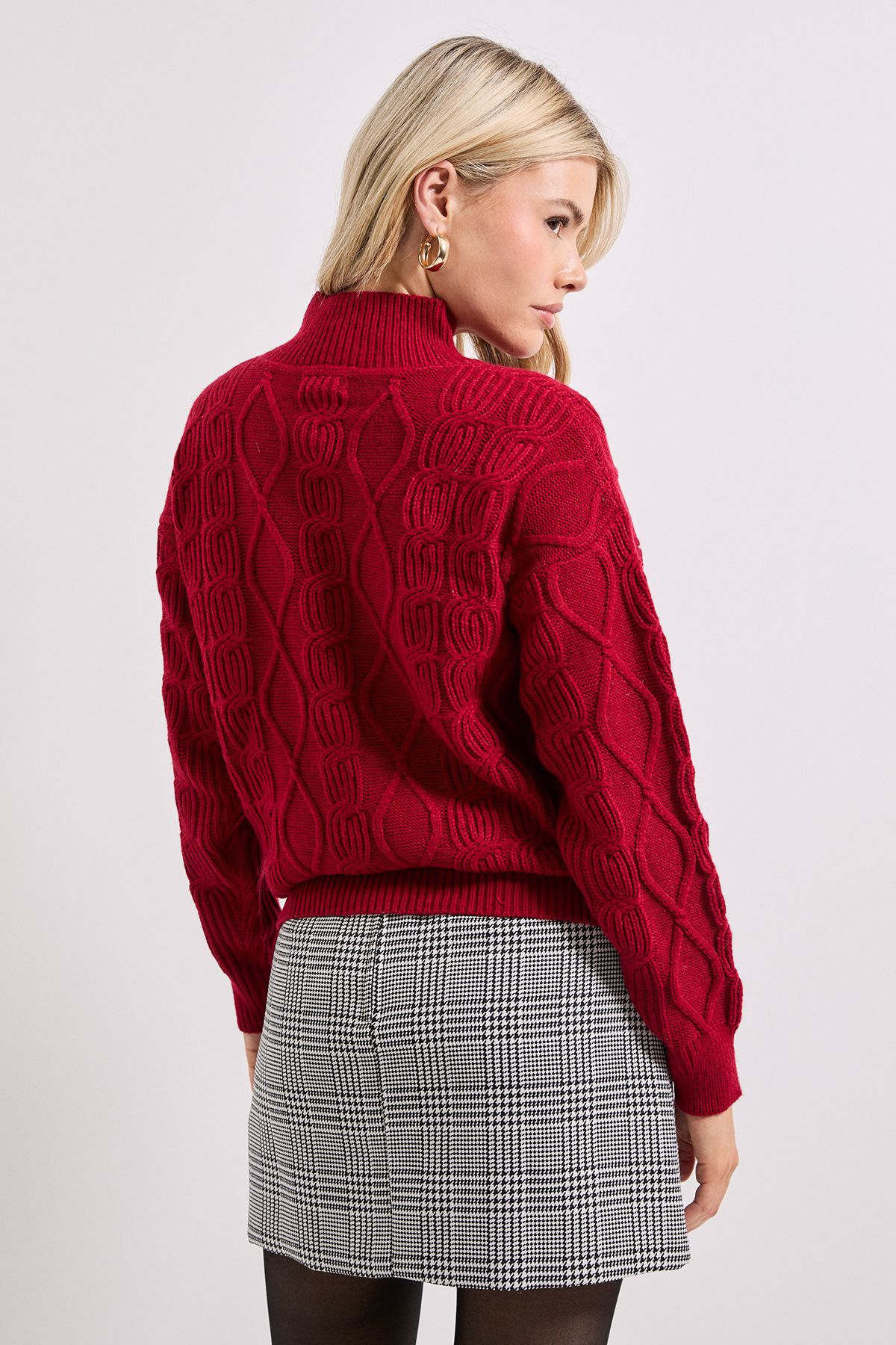 Dorothy Perkins Cranberry Twisted Cable Funnel Longline Jumper Cranberry image 3