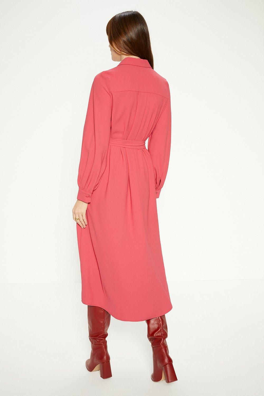 Oasis Petite Crepe Pin-tuck Belted Shirt Dress Pink image 3