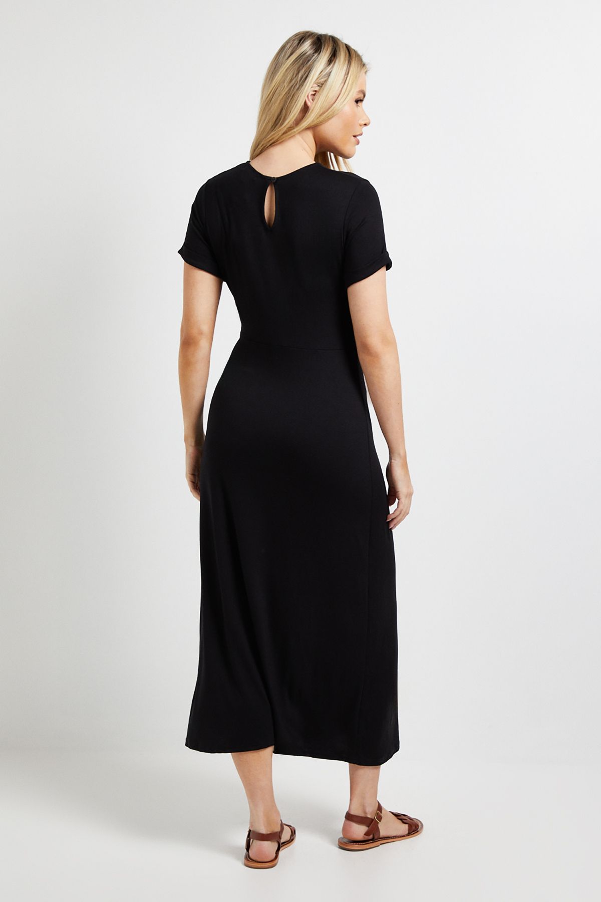 Dorothy Perkins Tie Detail Short Sleeve Jersey Midi Dress Black image 3