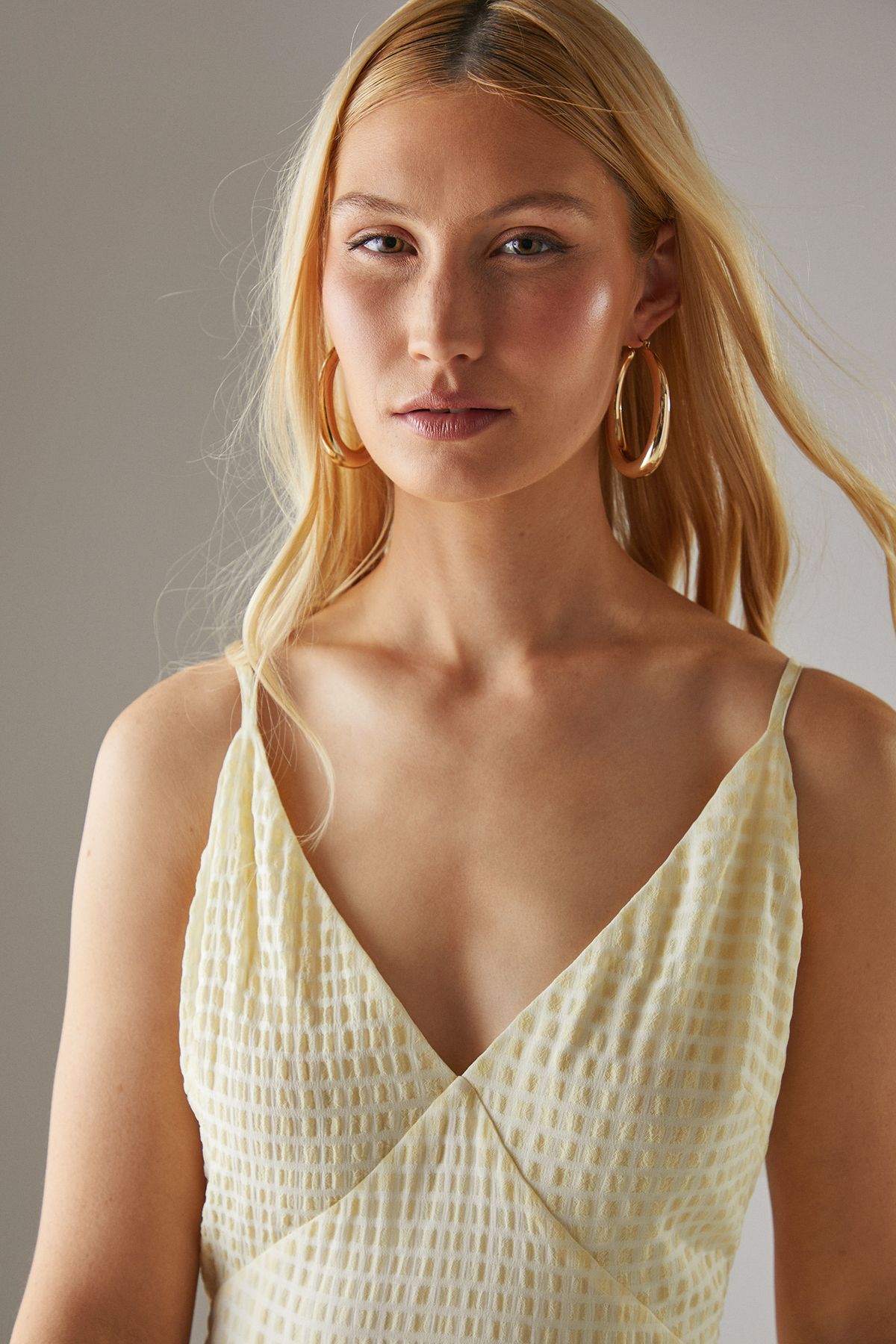 Warehouse Check Organza High Apex Strappy Midi Dress Yellow image 5