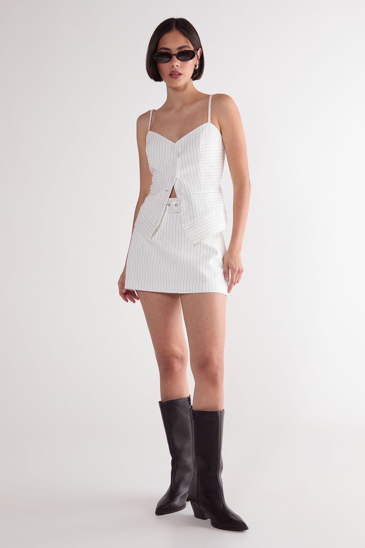 NastyGal Pinstripe Tailored Button Through Bustier Top White image 1