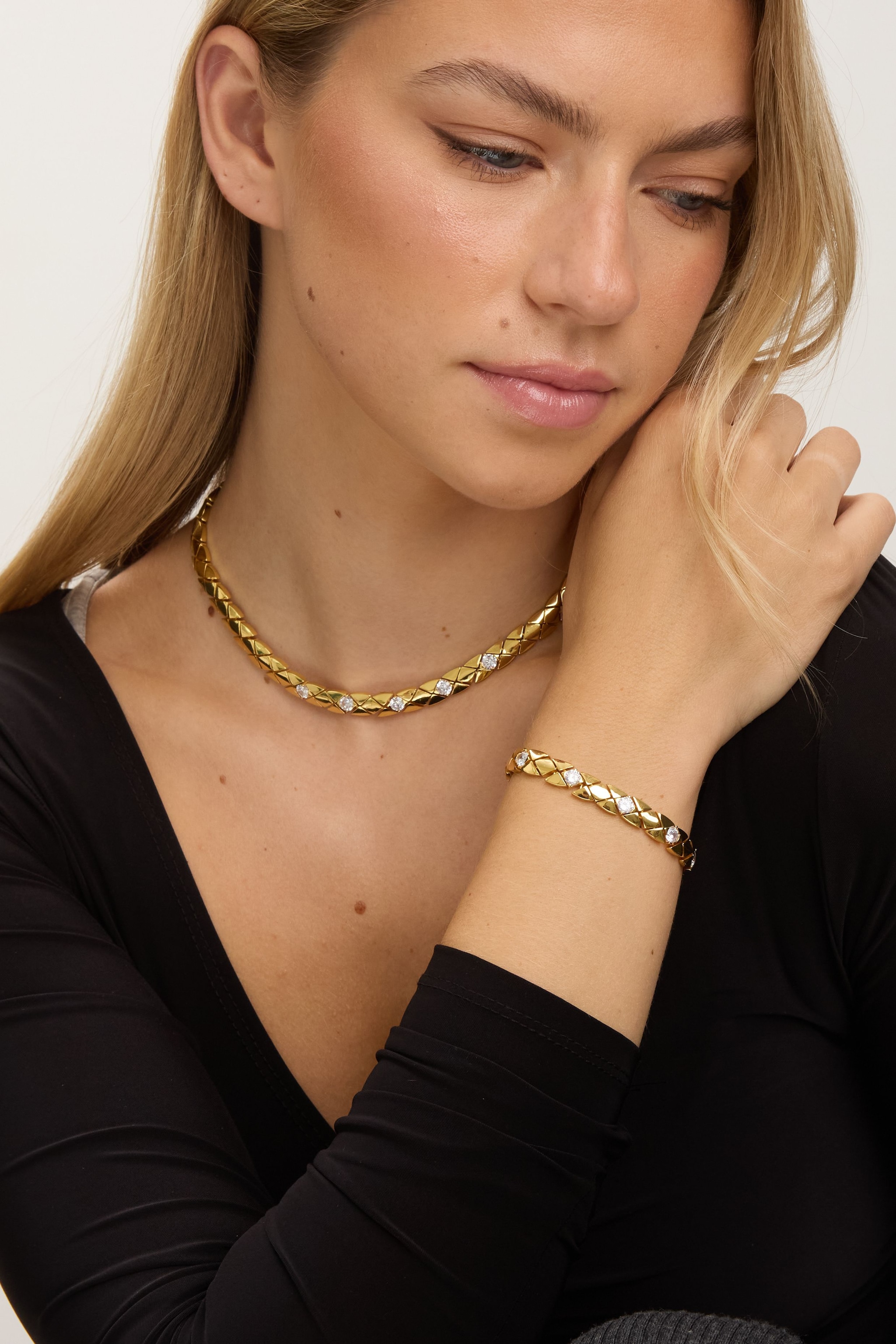 Jon Richard 18K Gold Plated and Crystal Flat Chain Necklace image 2