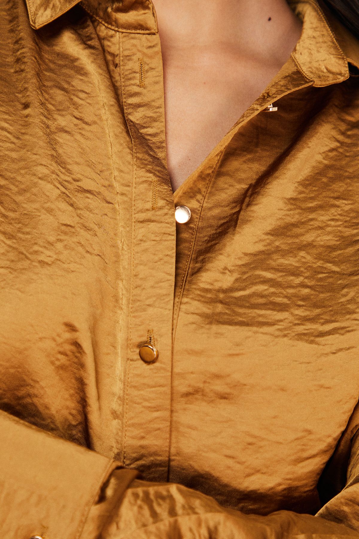 Warehouse Hammered Satin Oversized Shirt Gold image 5