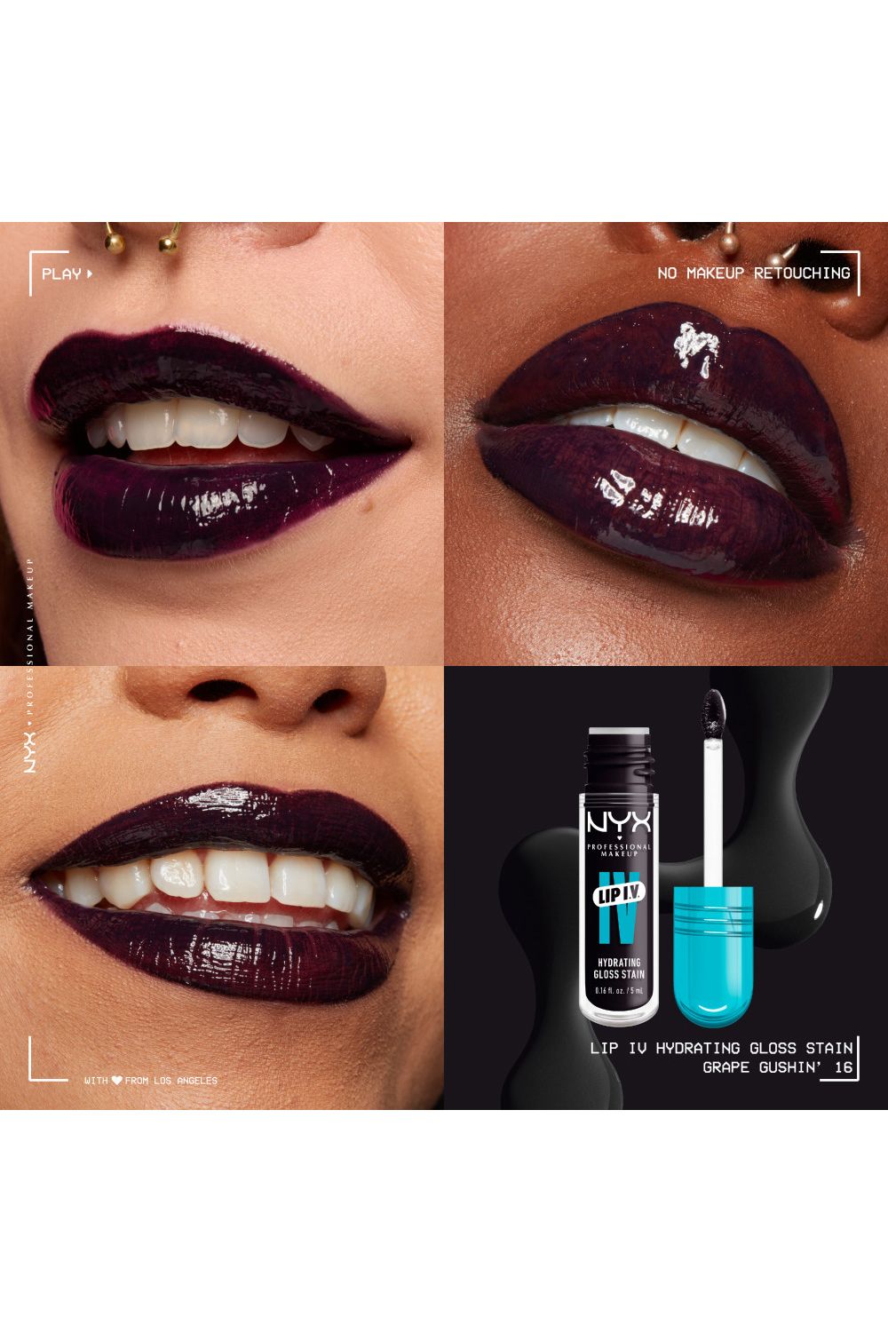 NYX Professional Makeup Lip IV Hydrating Gloss Stain, Lip Gloss 5ml Grape Gushin image 4