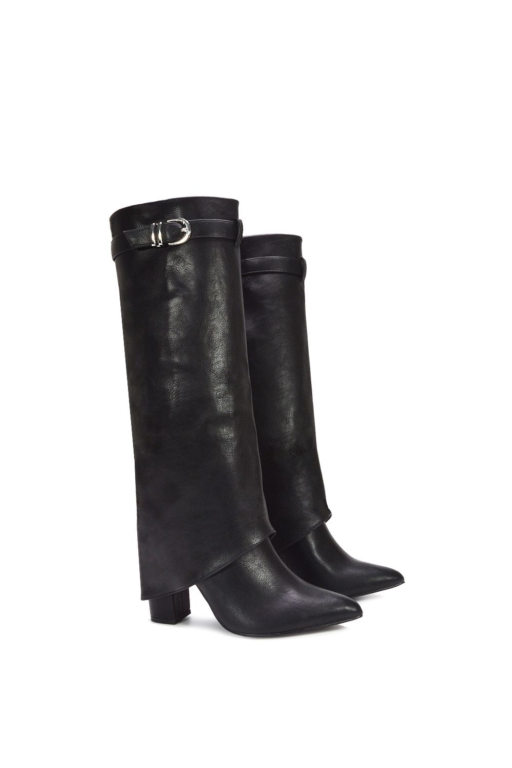 XY London 'Aaliyah' Fold Over Zip Up Heeled Knee High Boots image 5