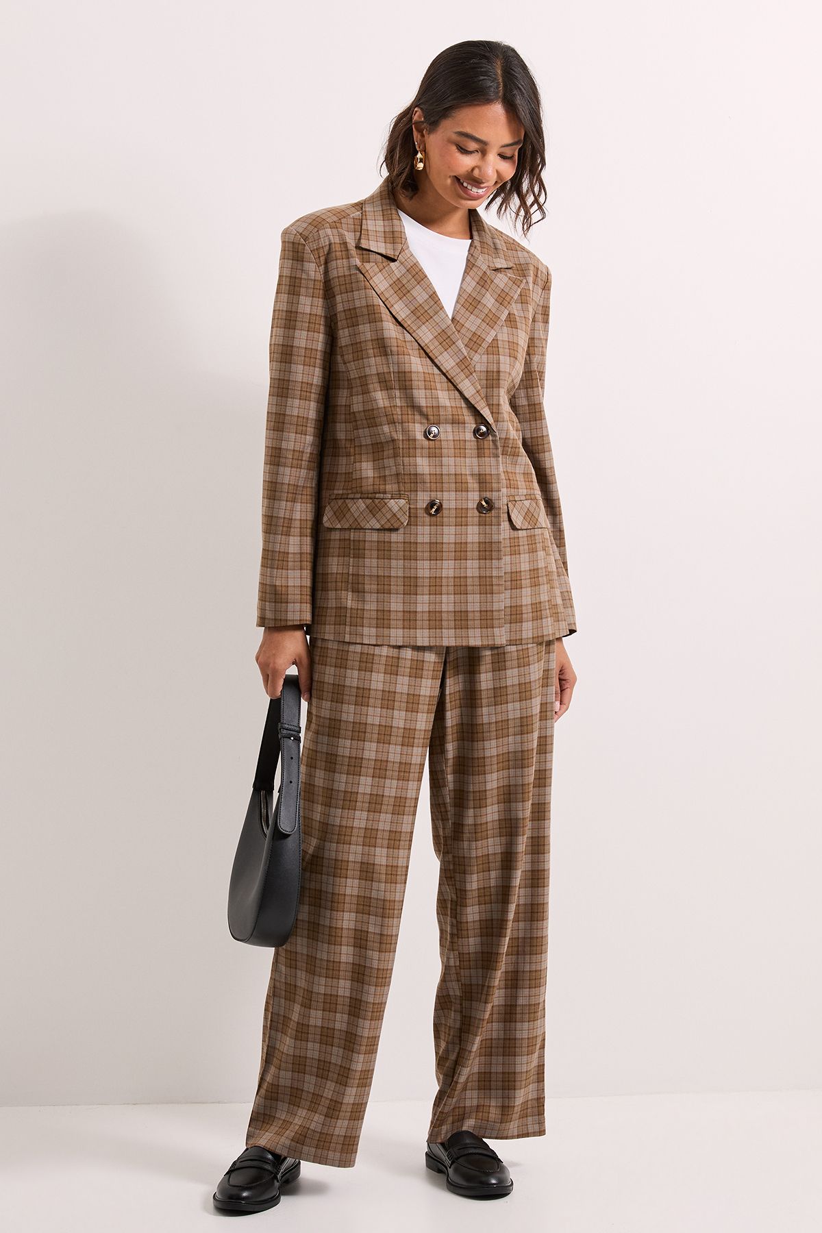 Dorothy Perkins Elasticated Waist Wide Leg Stripe Trouser Brown image 2