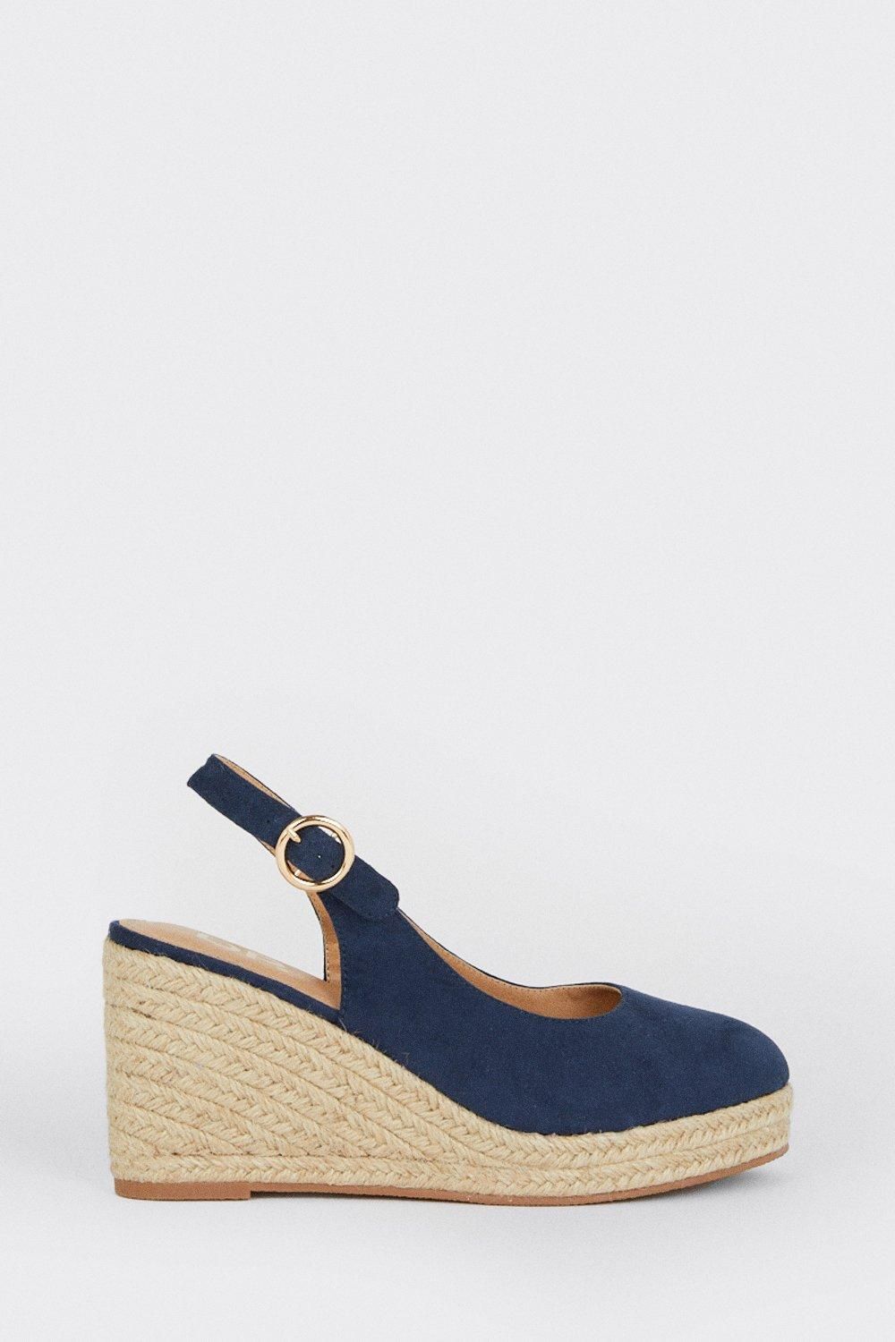 Dorothy Perkins Wide Fit Riya Closed Toe Slingback Espadrille Wedge Sandals Navy image 2