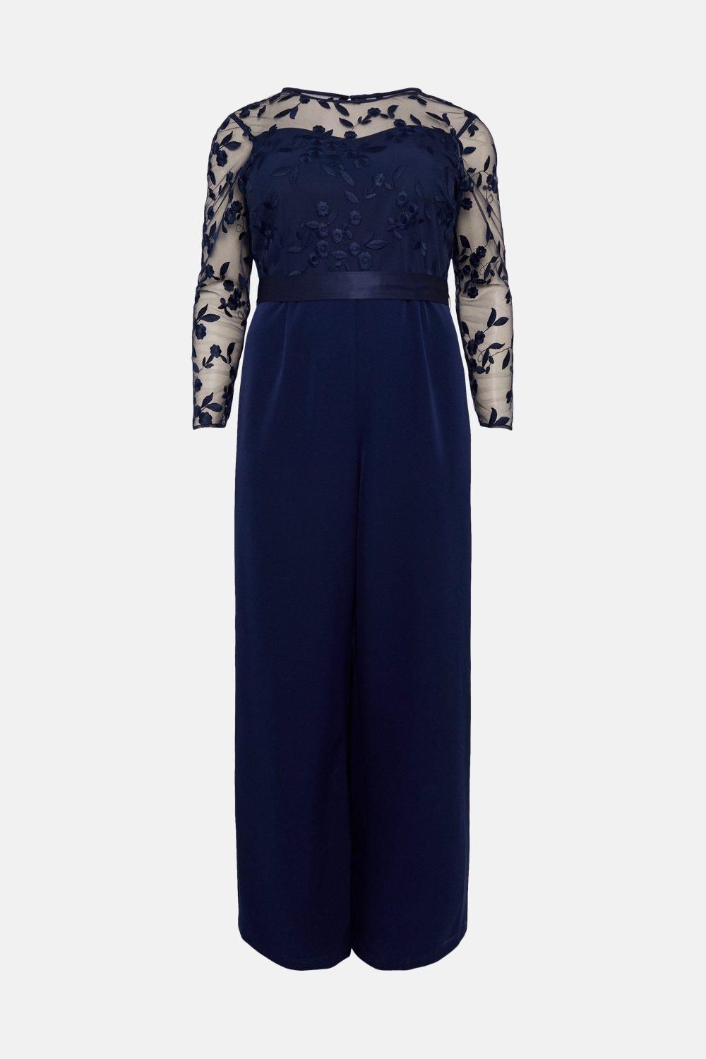 Coast Plus Size Embroidered Top Wide Leg Jumpsuit Navy image 4