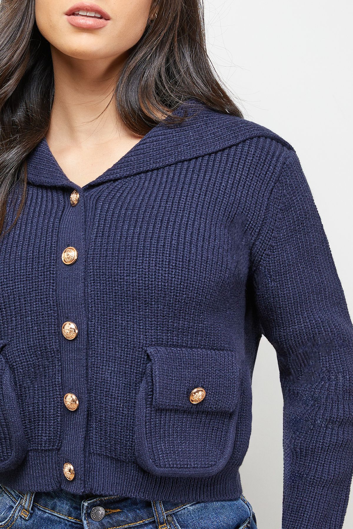Oasis Hooded Pocket Front Button Down Cardigan Navy image 2