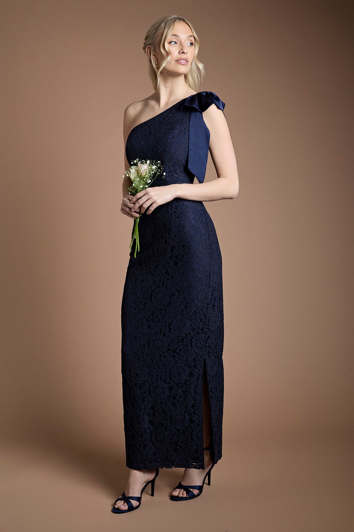 Coast One Shoulder Bow Detail Lace Bridesmaid Dress Navy