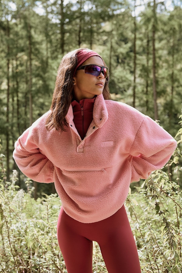 DSGN Studio DSGN Studio Sport Borg Popper Funnel Neck Sweatshirt Pink