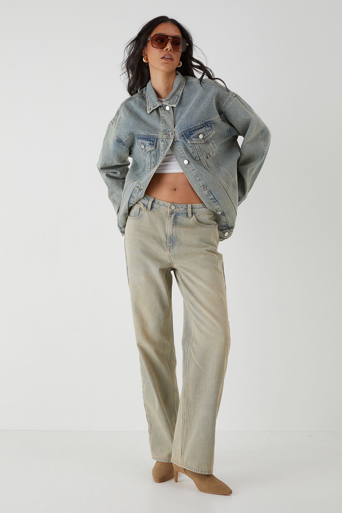 MissPap Oversized Denim Jacket Vintage Wash image 2