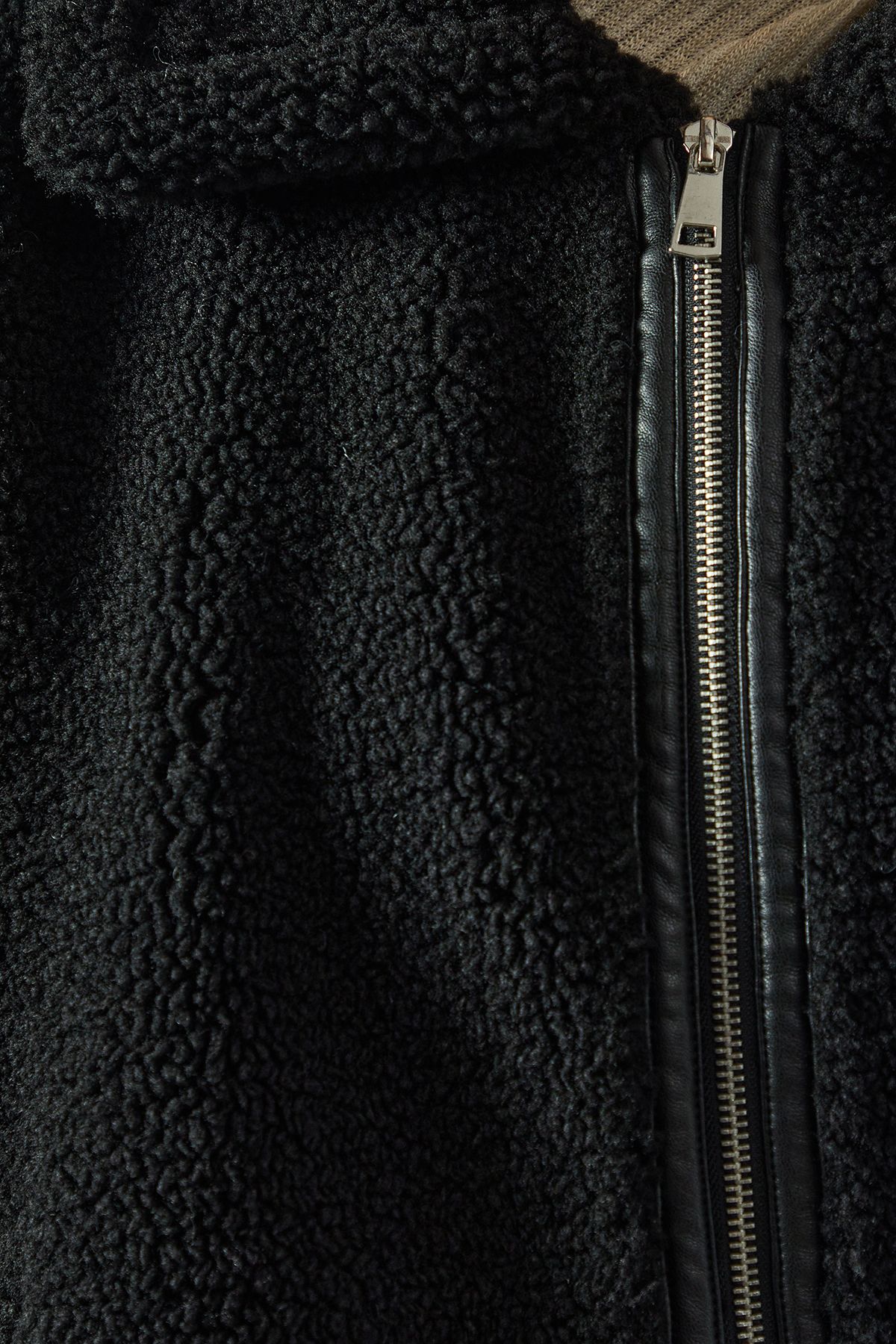 MissPap Teddy Faux Fur Aviator Jacket Black image 5