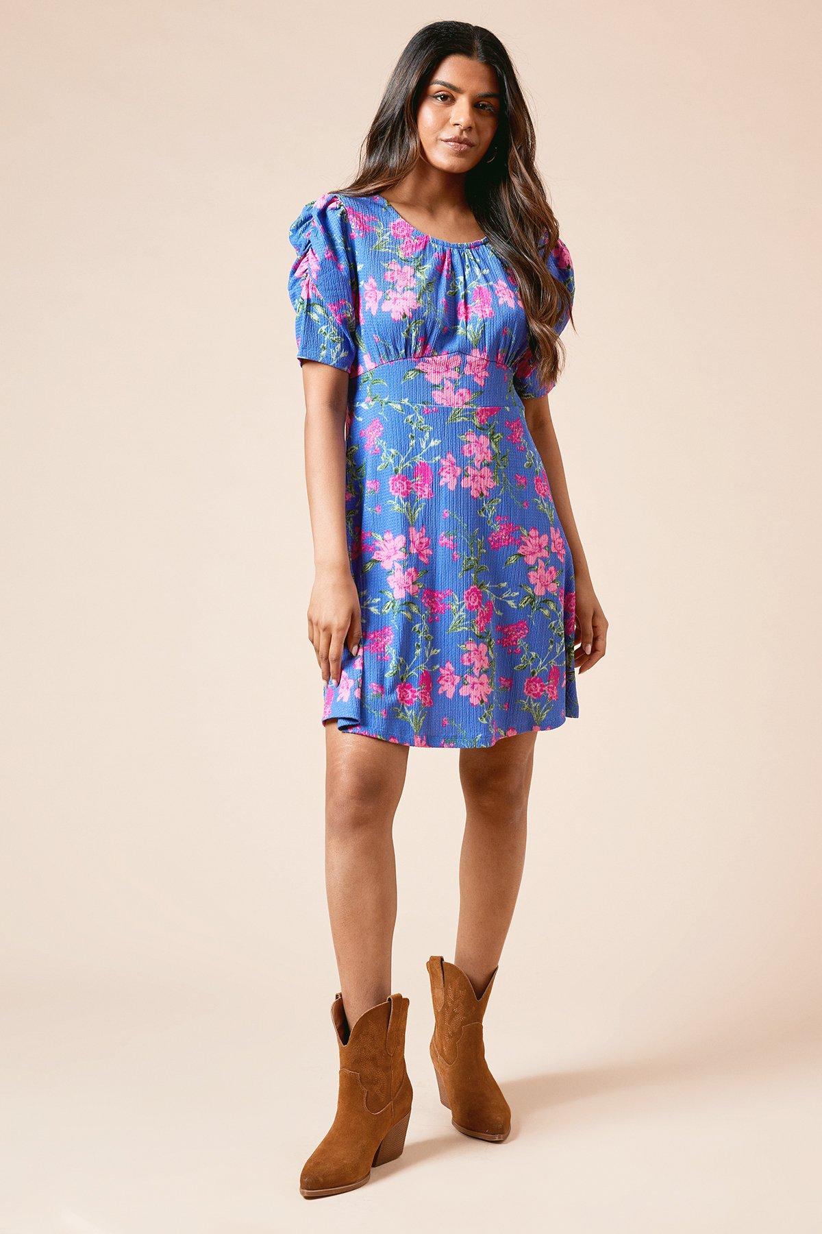 Dorothy Perkins Petite Floral Puff Sleeve Mini Jersey Dress Floral image 2