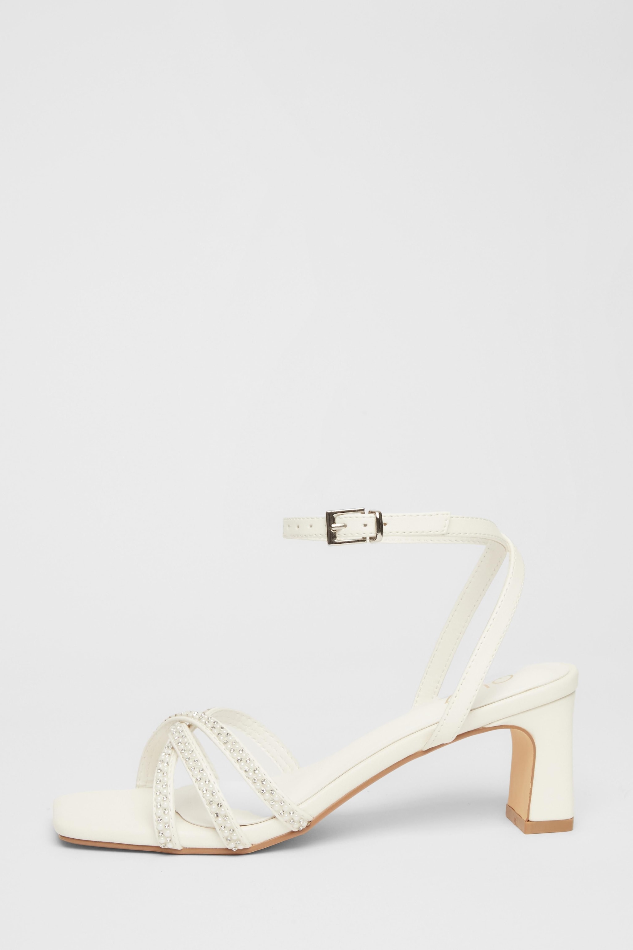 Quiz White Embellished Block Heels image 3