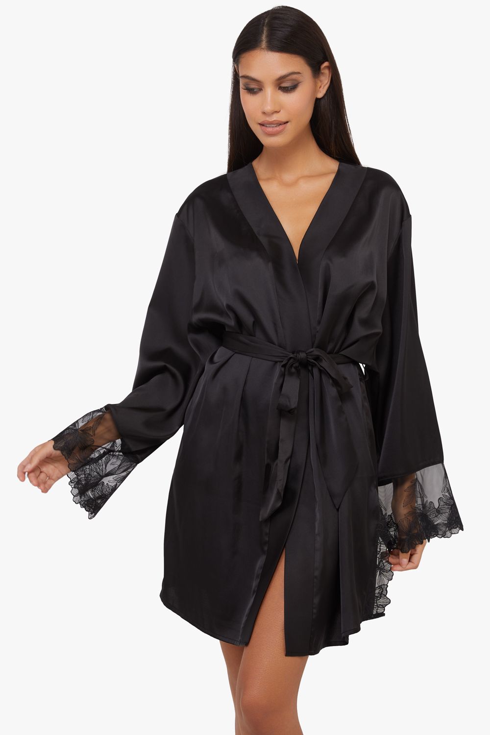 Playful Promises Eleanor Black Satin And Embroidery Robe image 1