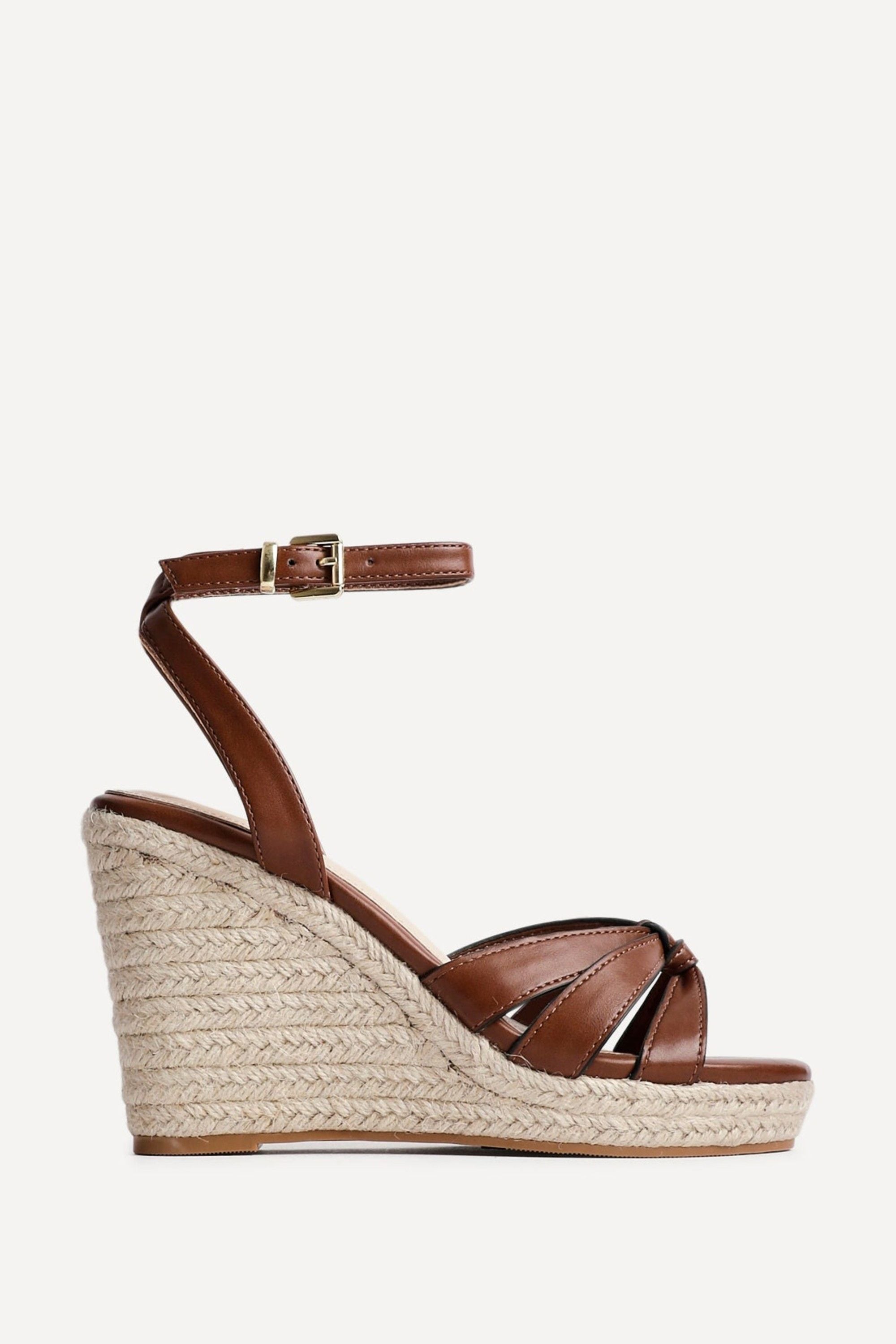 Linzi Goddess Brown Faux Leather Espadrille Wedges image 1