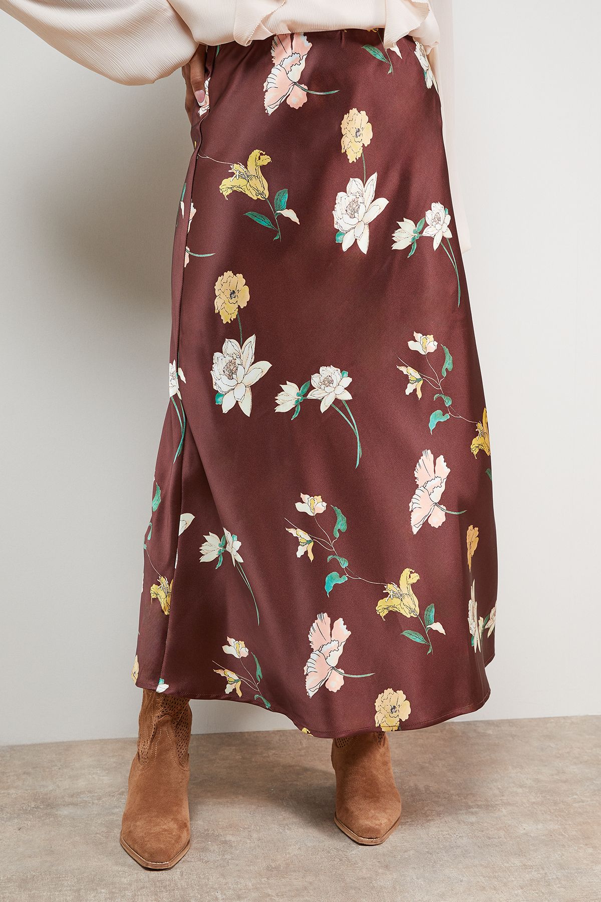 Oasis Printed Satin Bias Midi Skirt Multi image 2