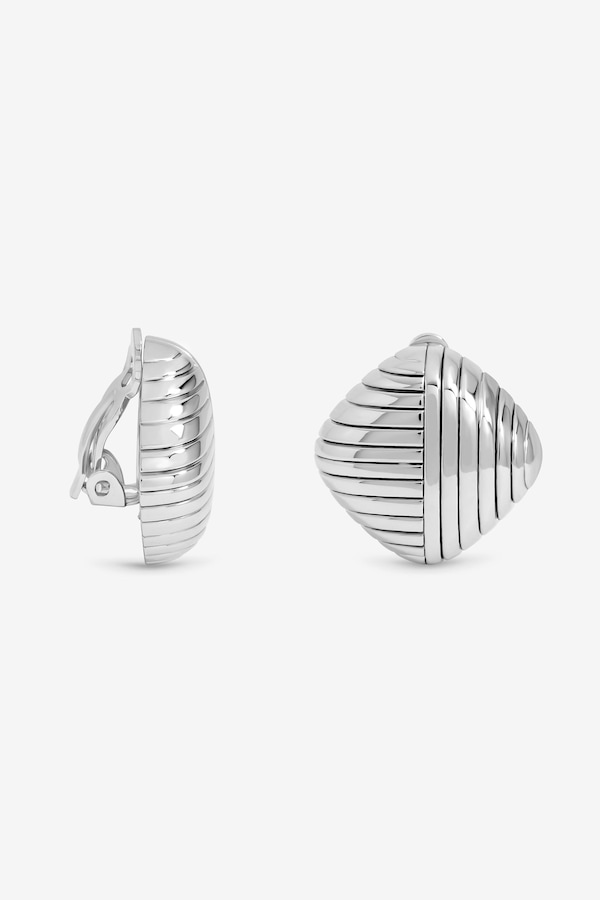 Jon Richard Silver Plated Ridge Square Clip Earrings