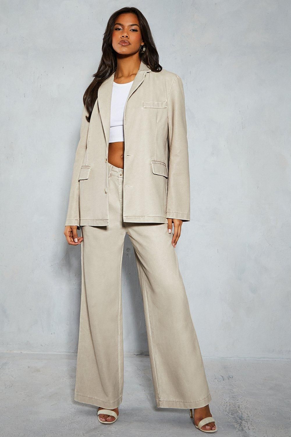 MissPap Leather Look Oversized Blazer Stone image 2