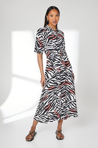 Principles Black Animal Tie Front Midi Shirt Dress Black