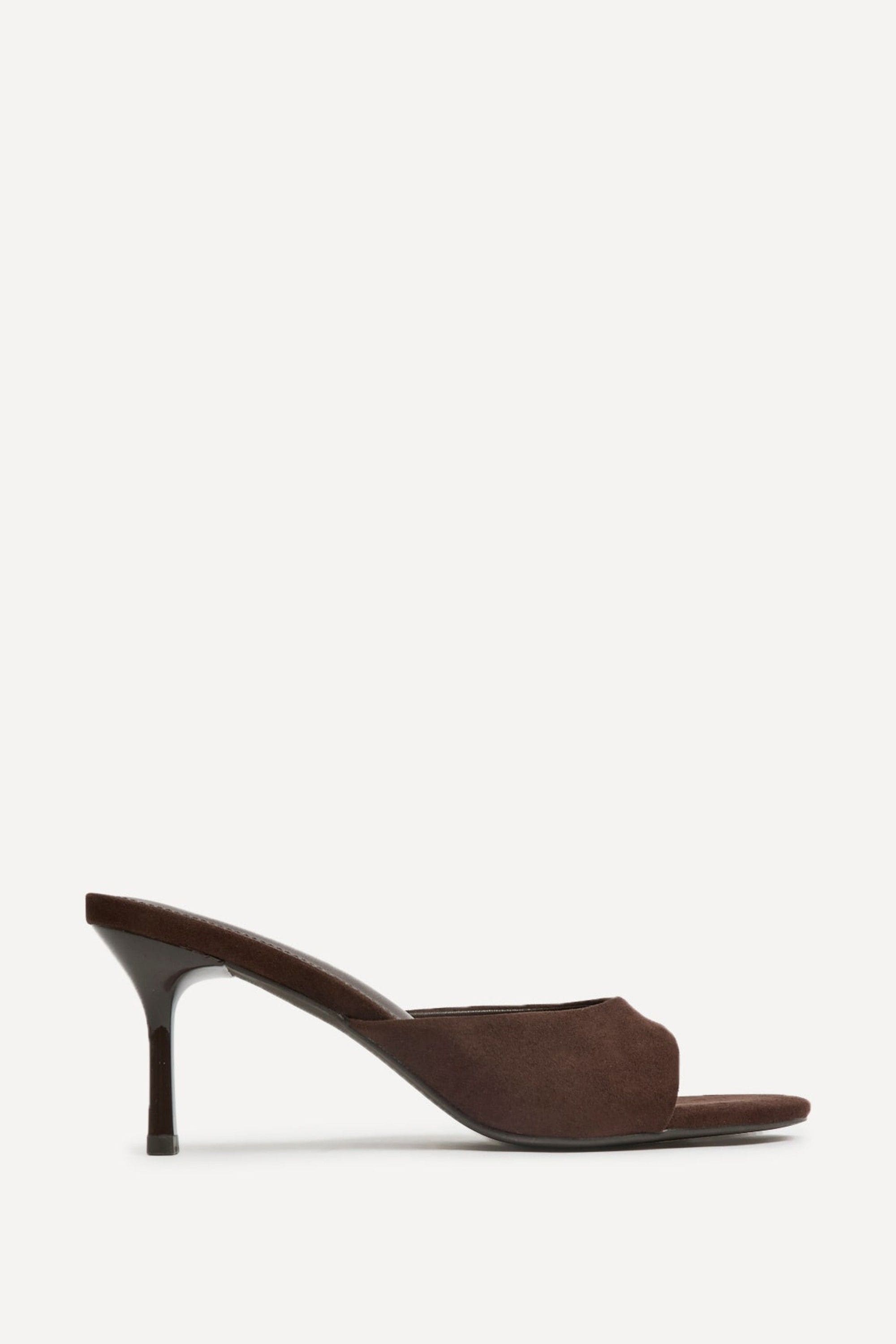 Linzi Erin Brown Faux Suede Mule Heels