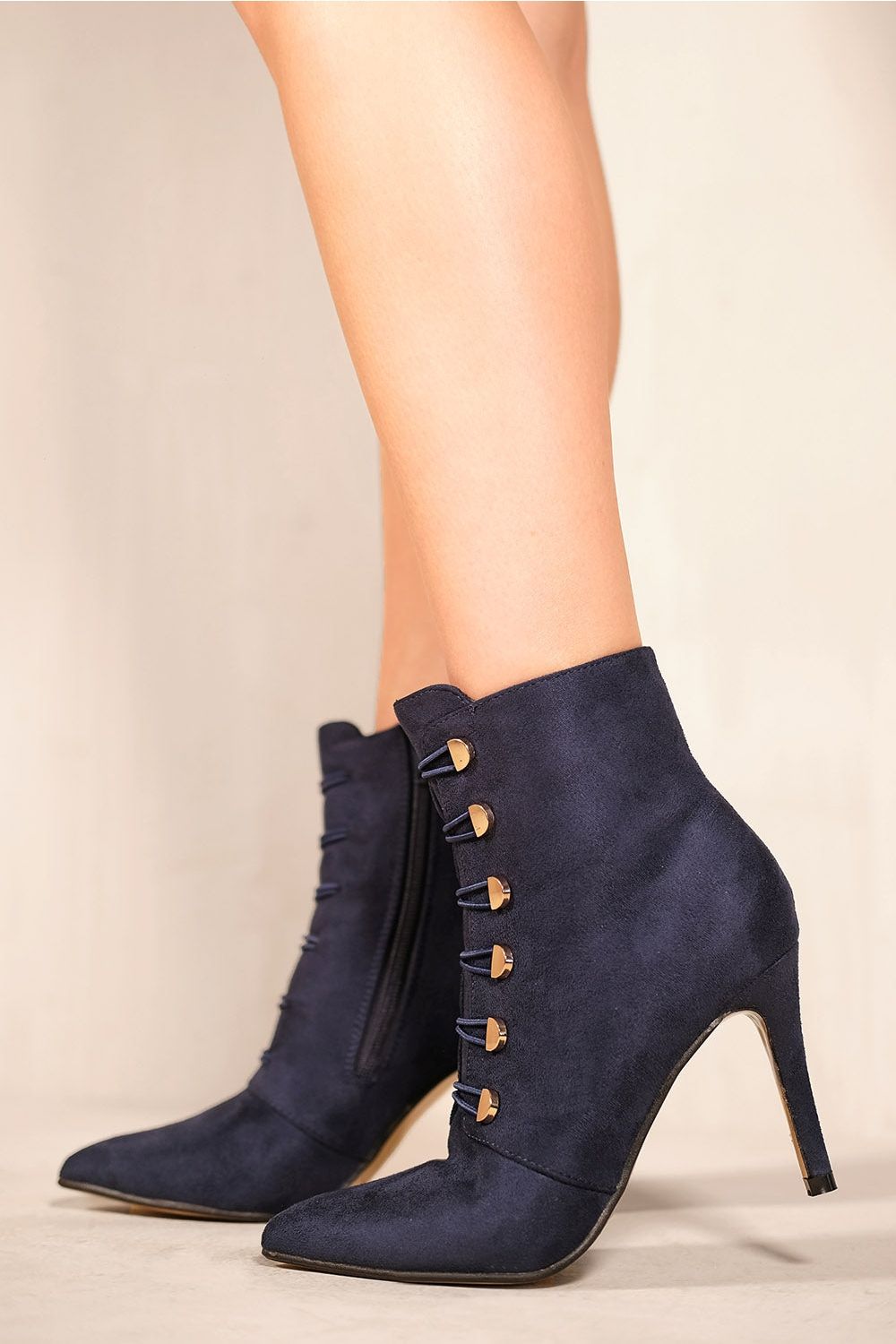 Where's That From 'Blythe' Pointed Toe Mid Heel Ankle Boots With Gold Buttons image 1