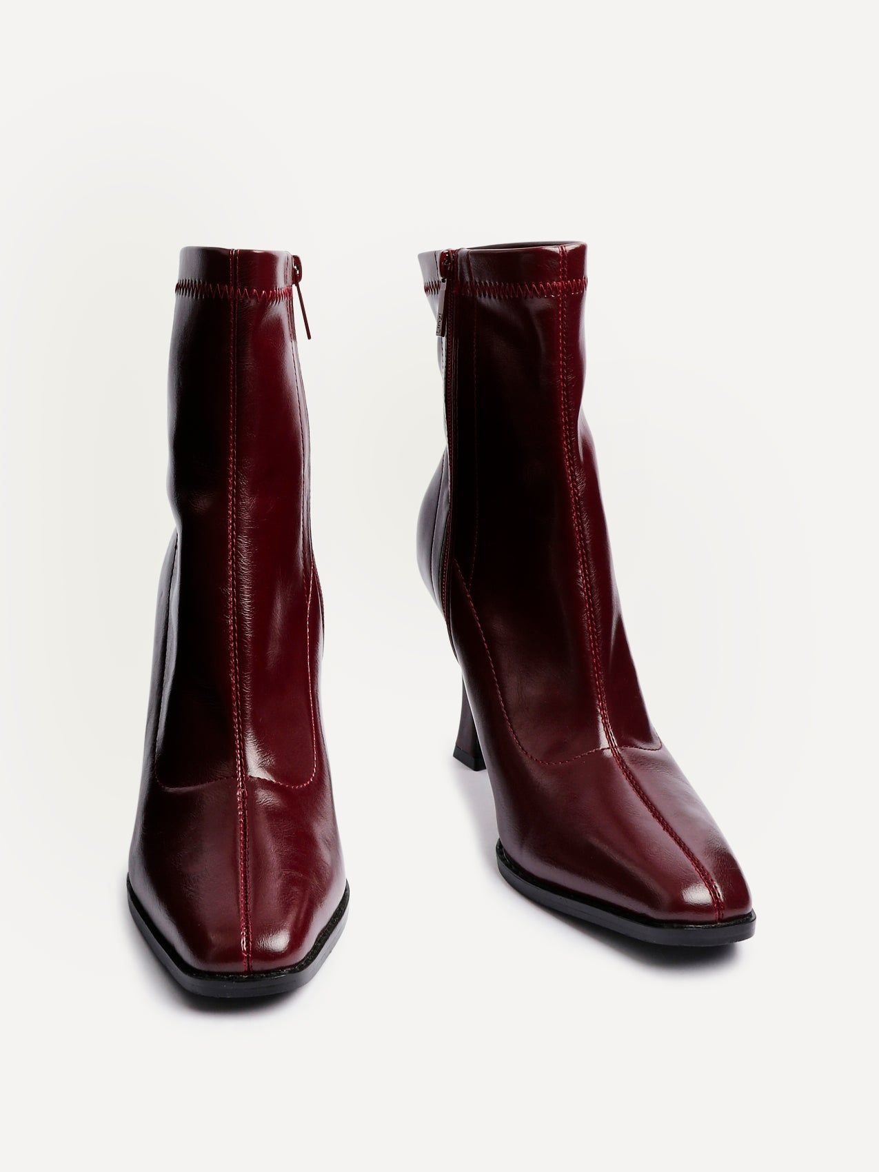 Linzi Noelle Burgundy Faux Leather Square Toe Heeled Sock Boot image 3